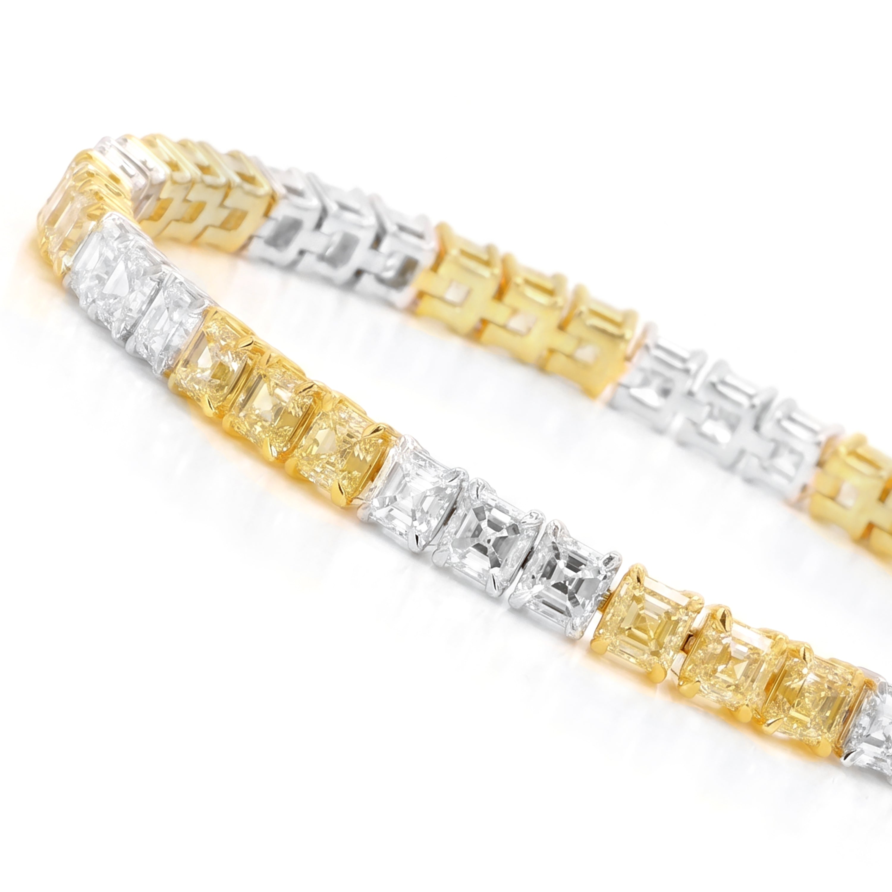 Natural Yellow & White Emerald Cut Diamond Bracelet