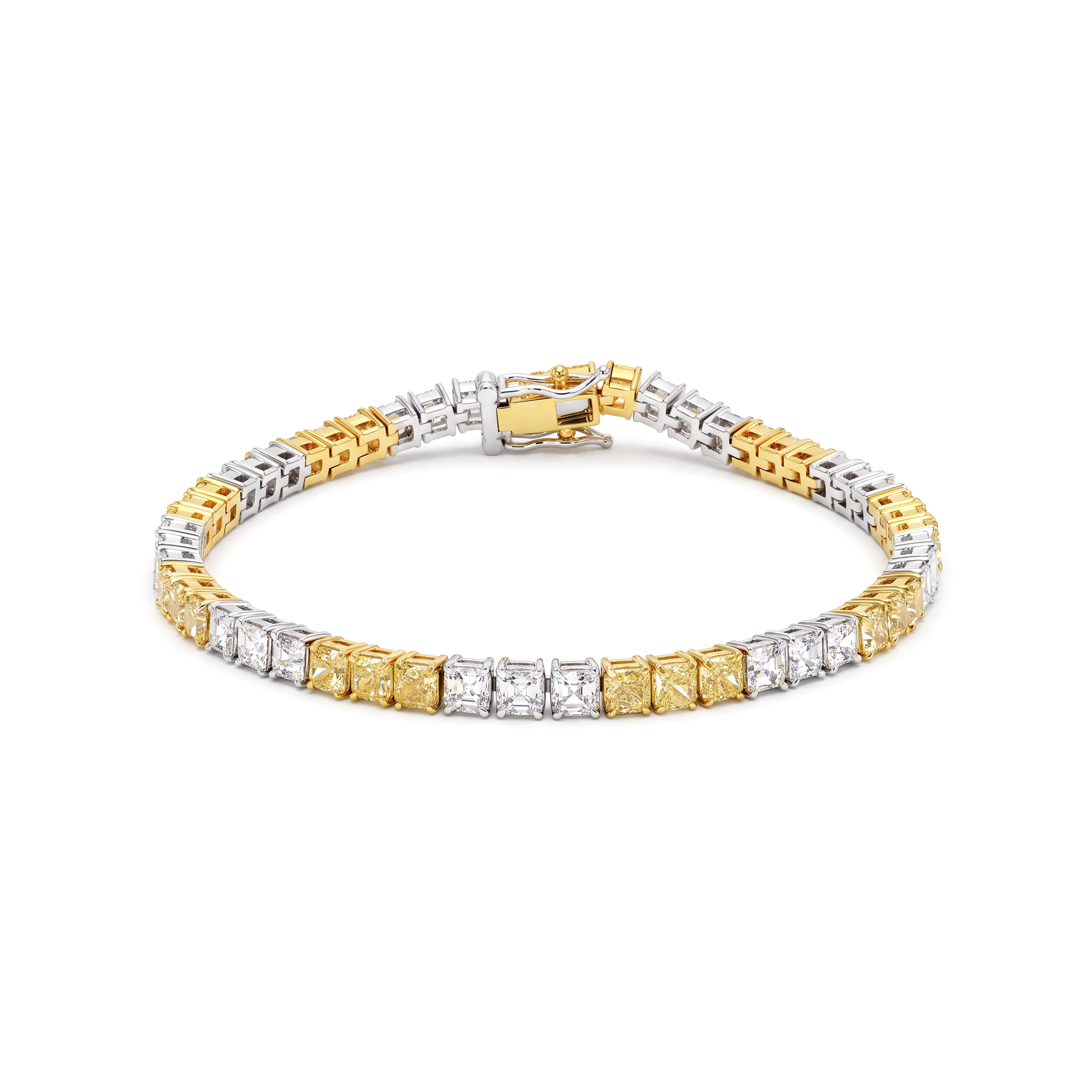 Natural Yellow Cushion & White Asscher Diamond Bracelet