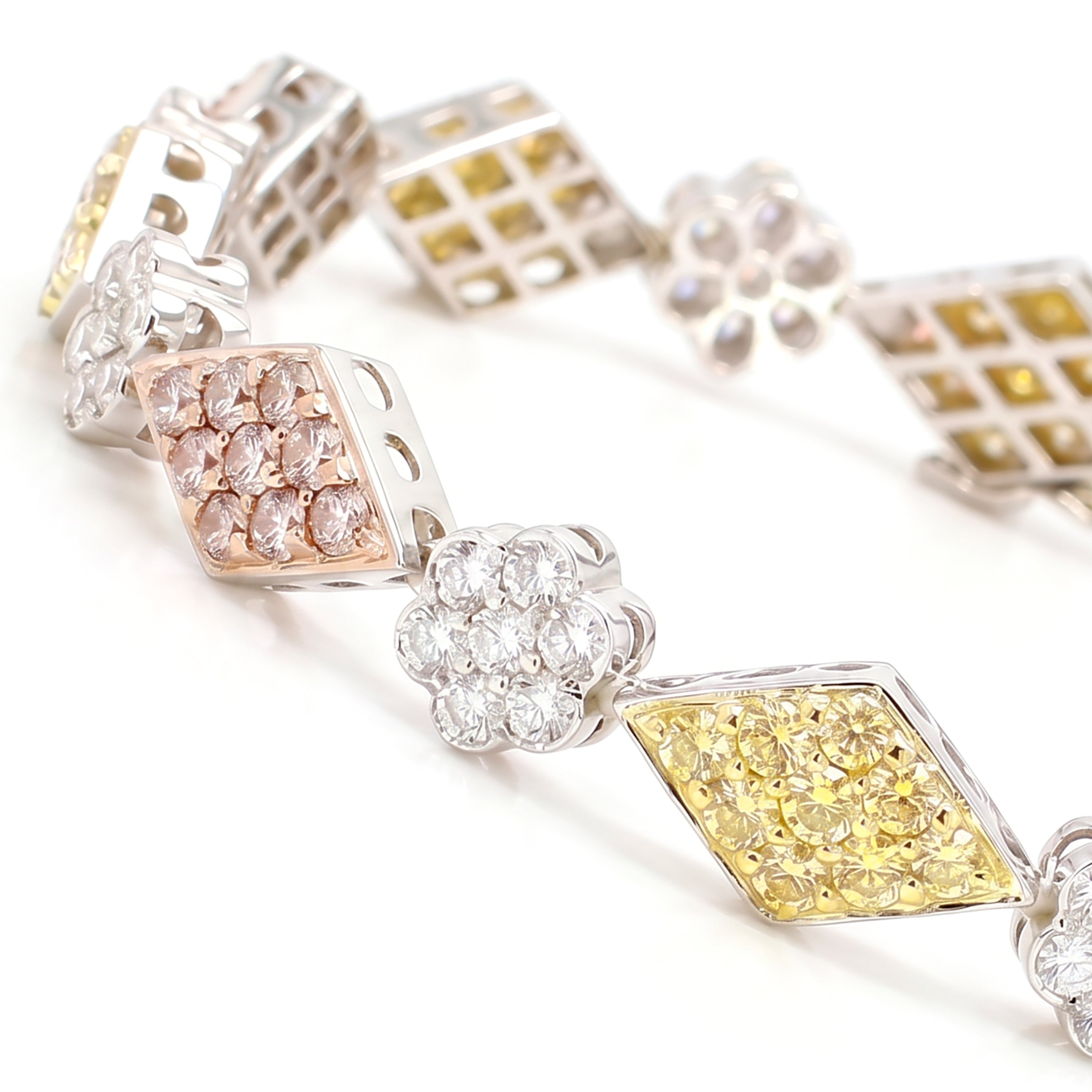 Natural Pink Yellow & White Pavé Diamond Bracelet