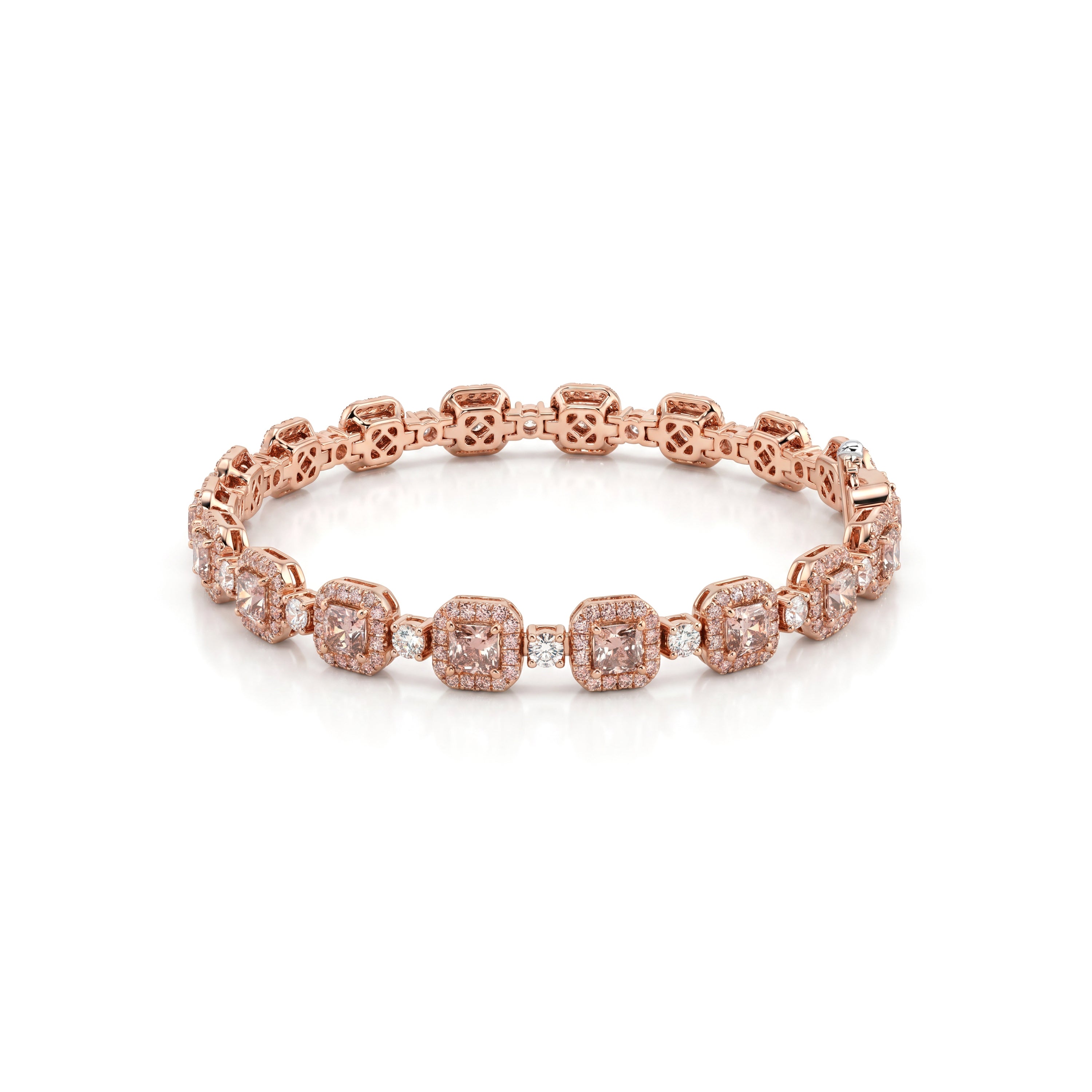 Natural Pink Diamond Rose Gold Halo Bracelet | GIA Certified