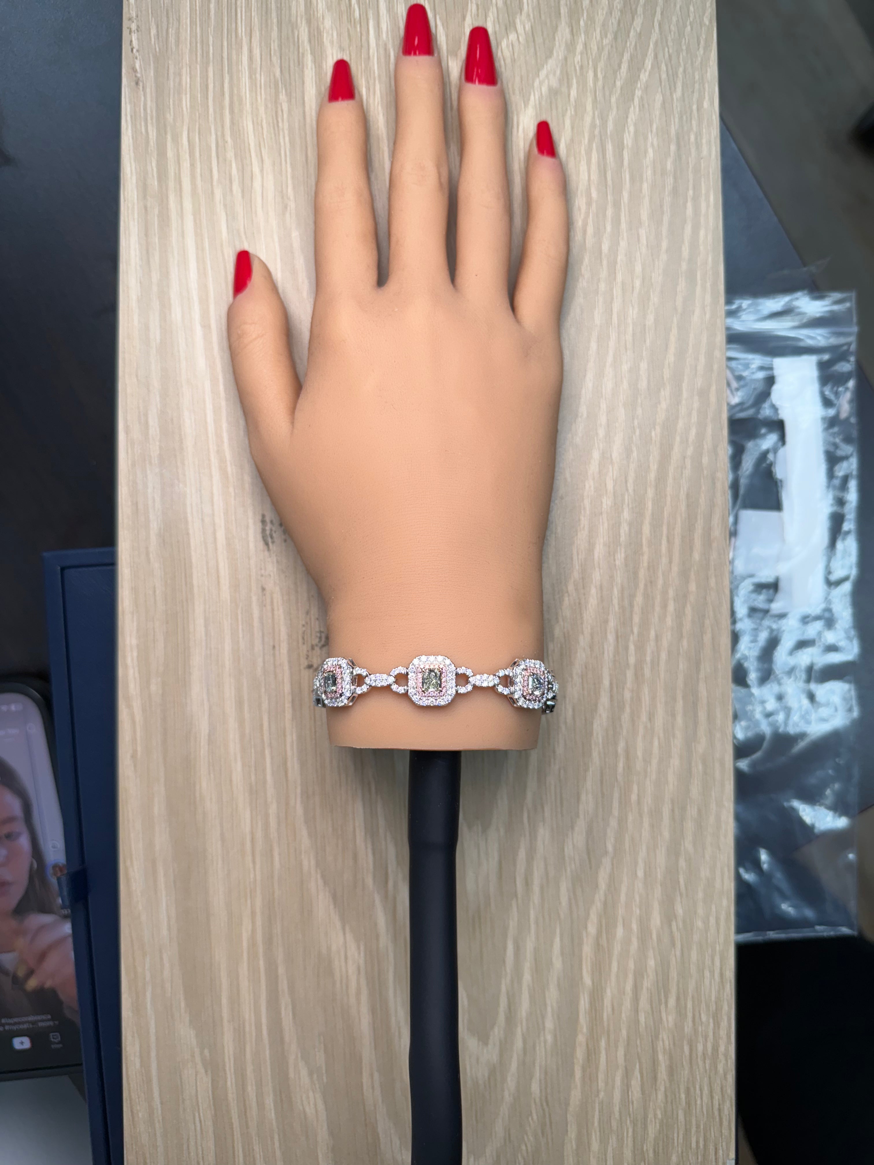 Natural Green Radiant Diamond Bracelet Gia Certified