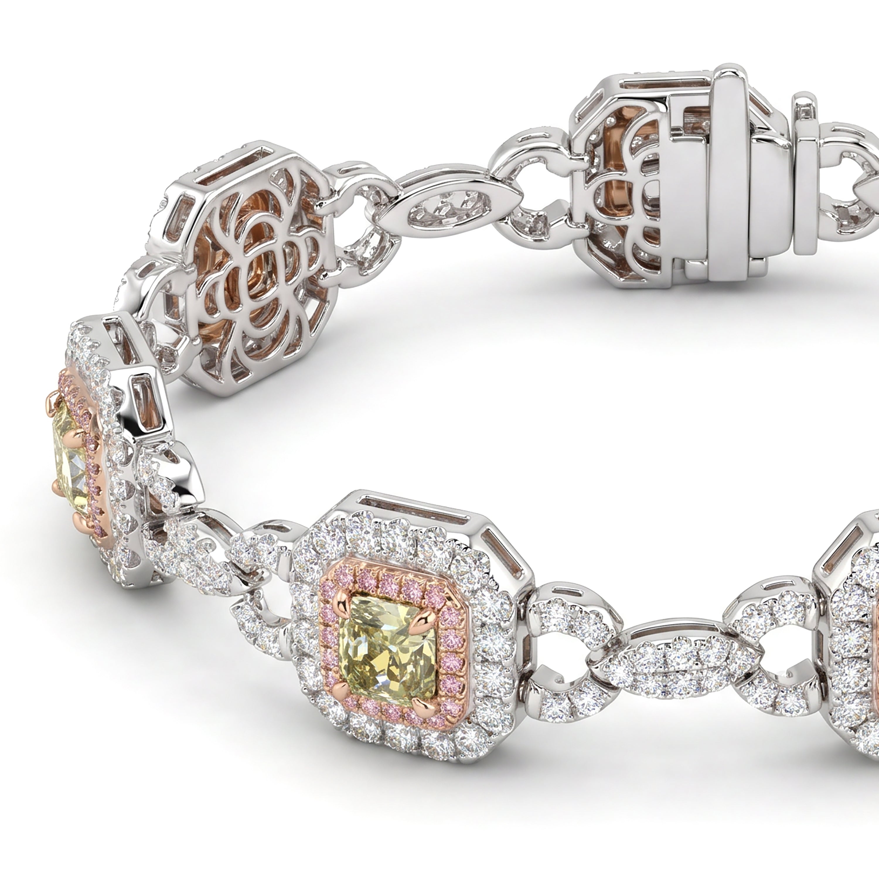 Natural Green & Pink Diamond Halo Bracelet | GIA Certified
