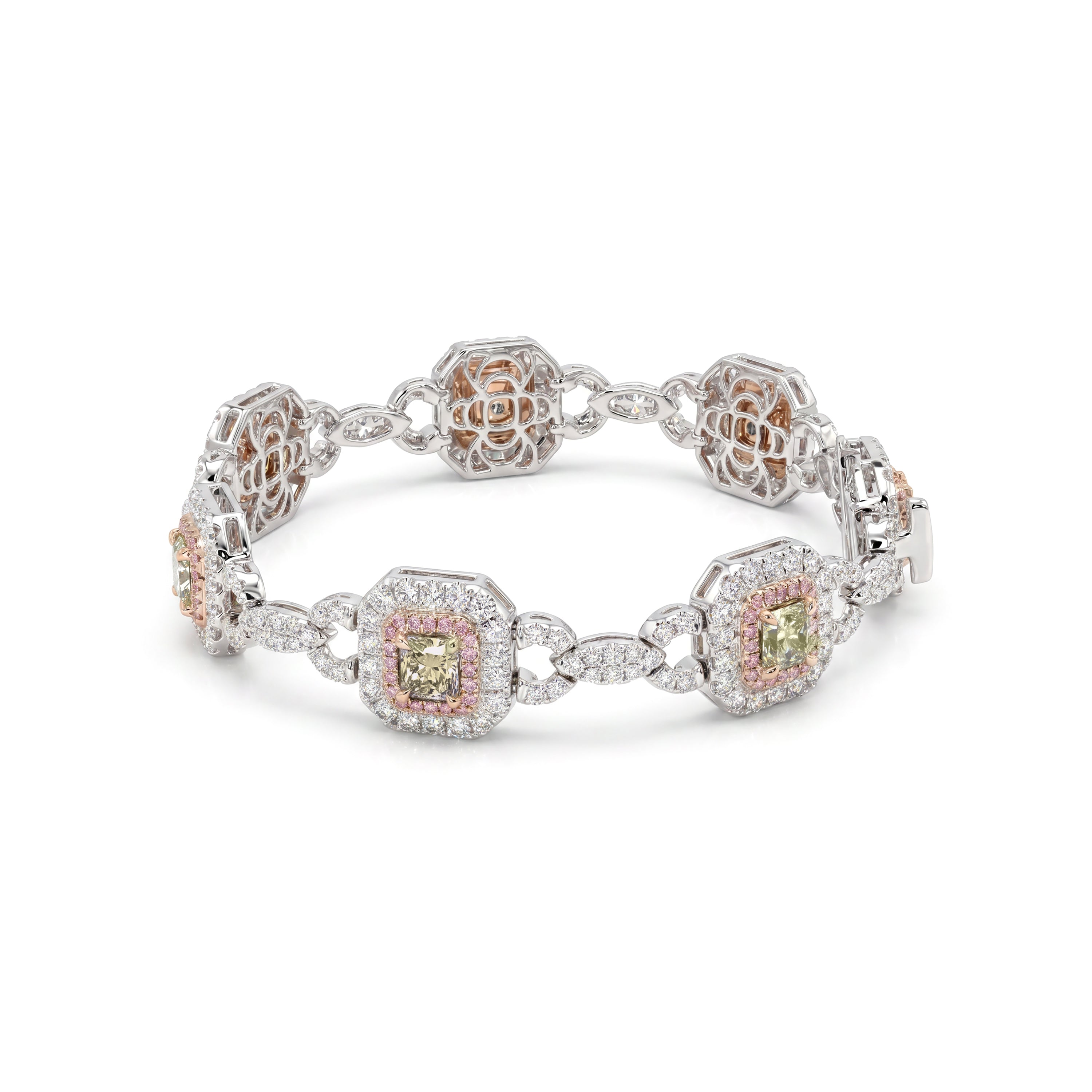 Natural Green & Pink Diamond Halo Bracelet | GIA Certified