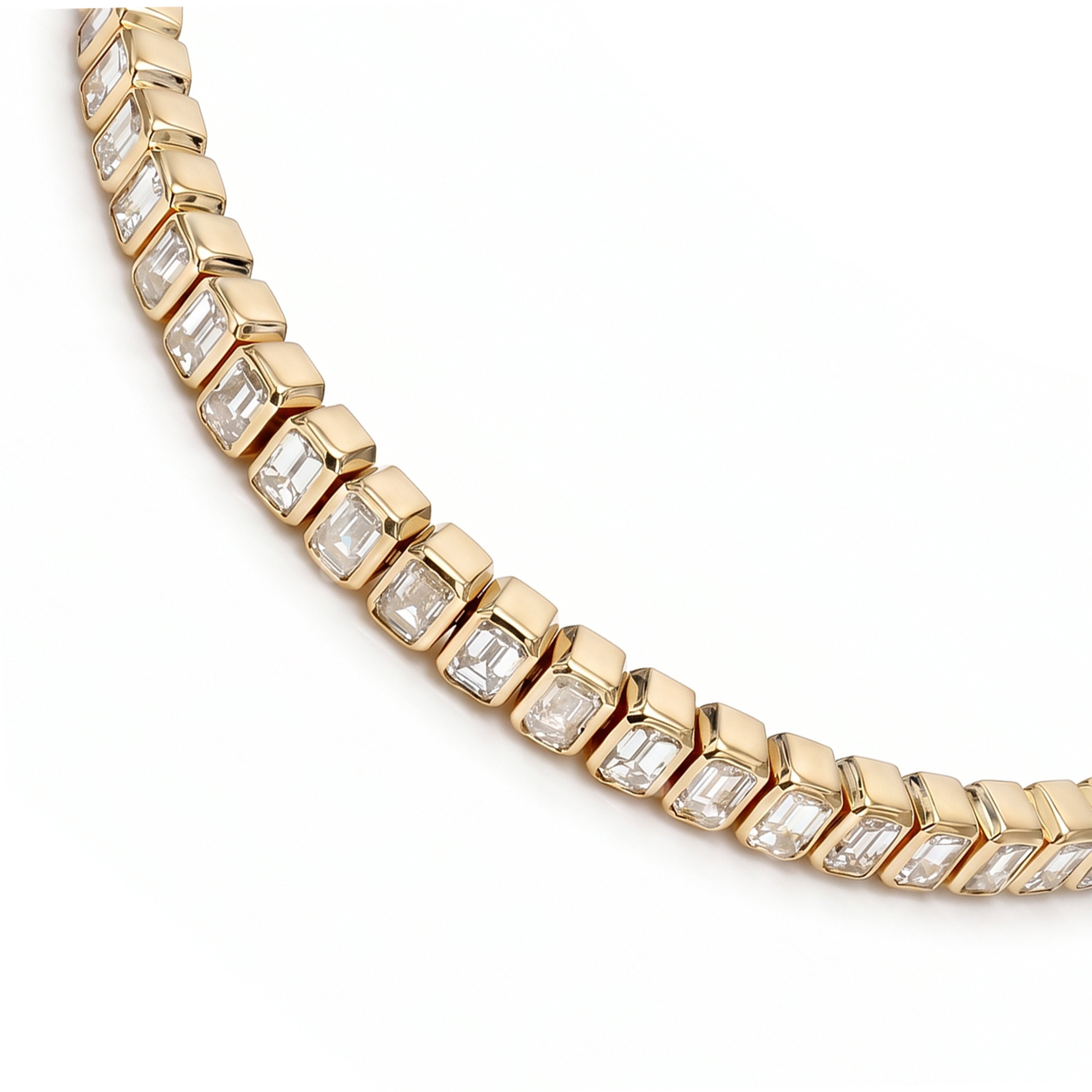Natural White Emerald Cut Diamond Bezel Tennis Bracelet