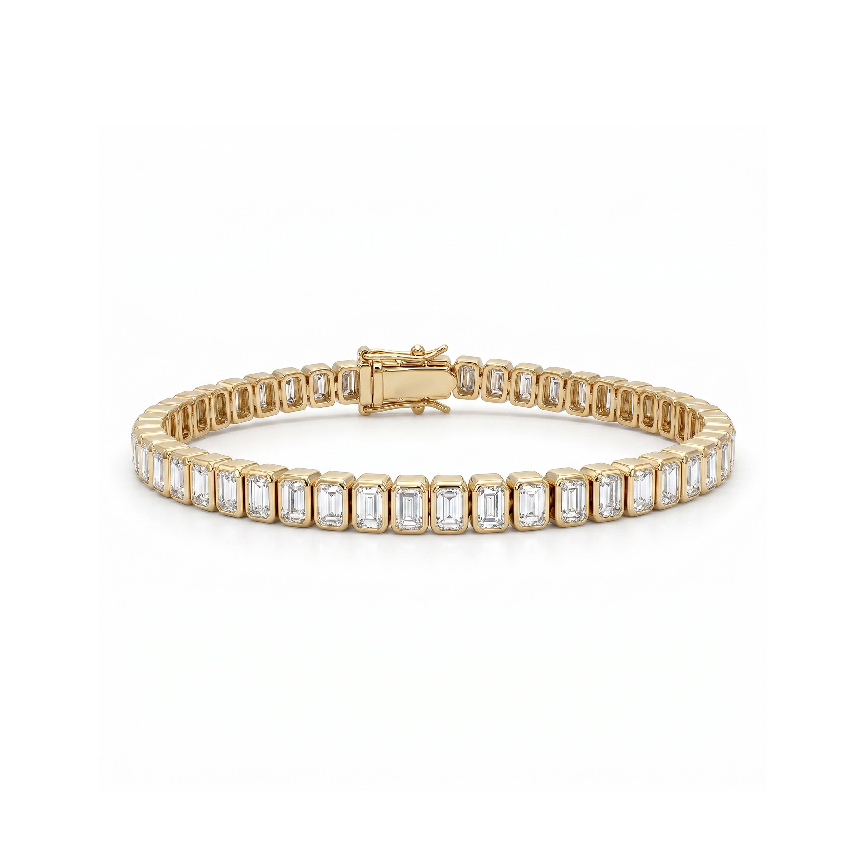 Natural White Emerald Cut Diamond Bezel Tennis Bracelet