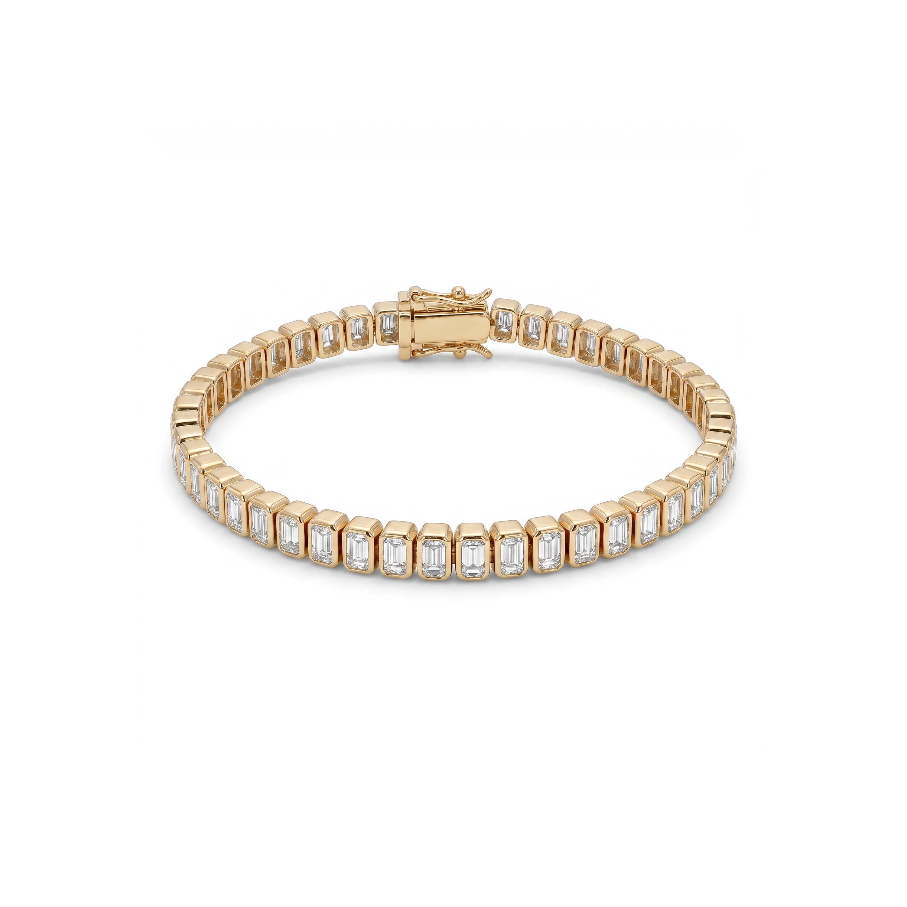 Natural White Emerald Cut Diamond Bezel Tennis Bracelet