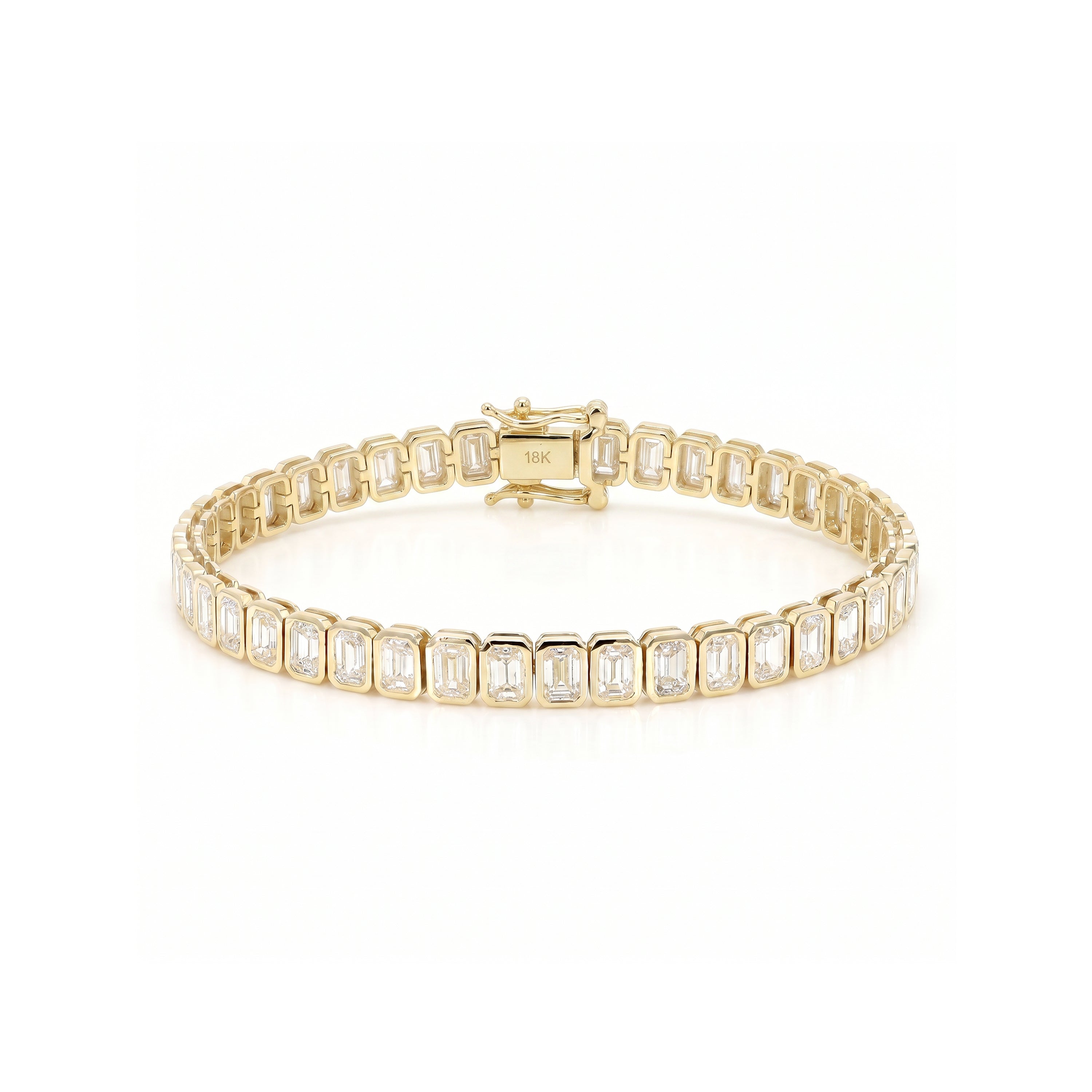 Natural White Emerald Cut Diamond Bezel Tennis Bracelet