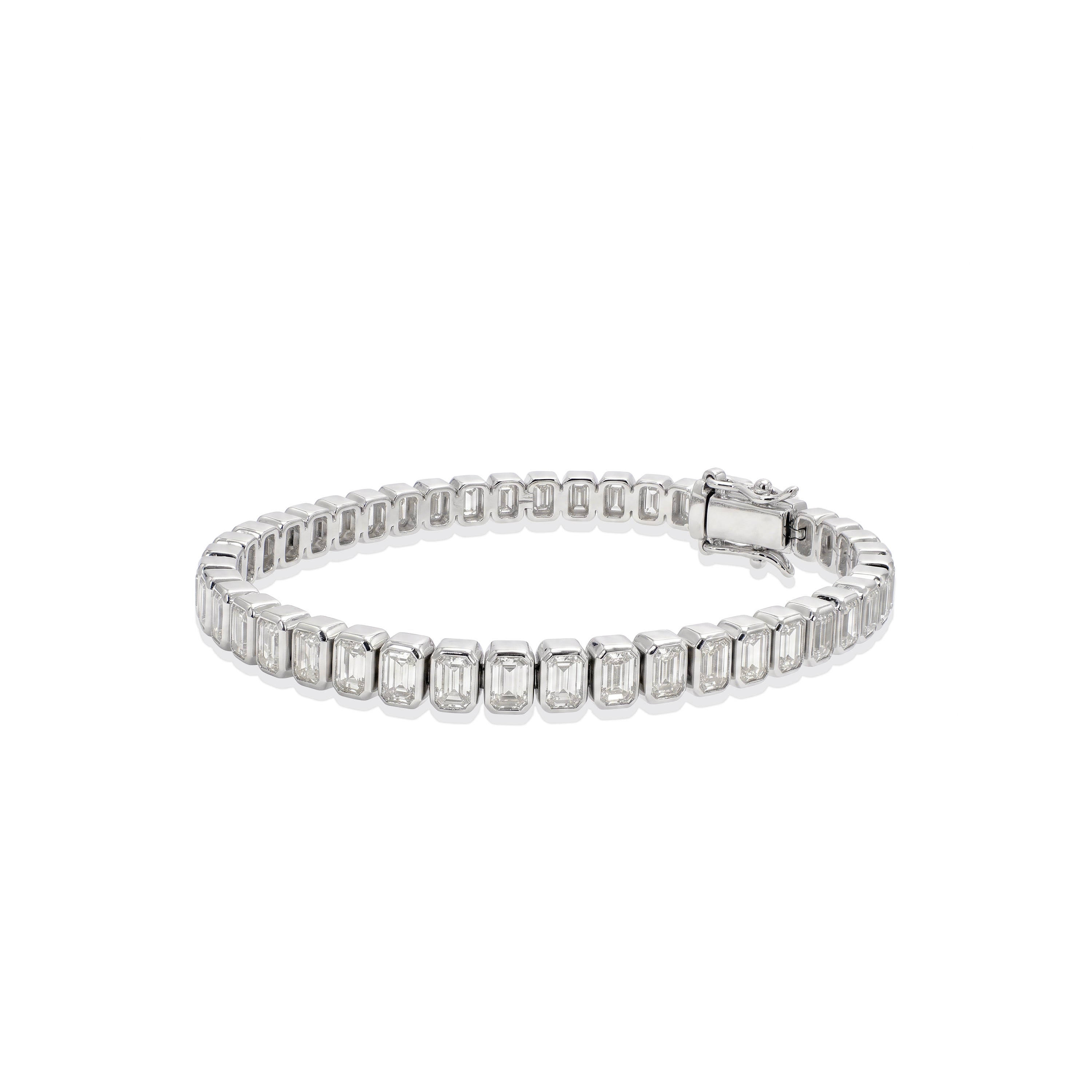 Natural White Emerald Cut Diamond Bezel Tennis Bracelet