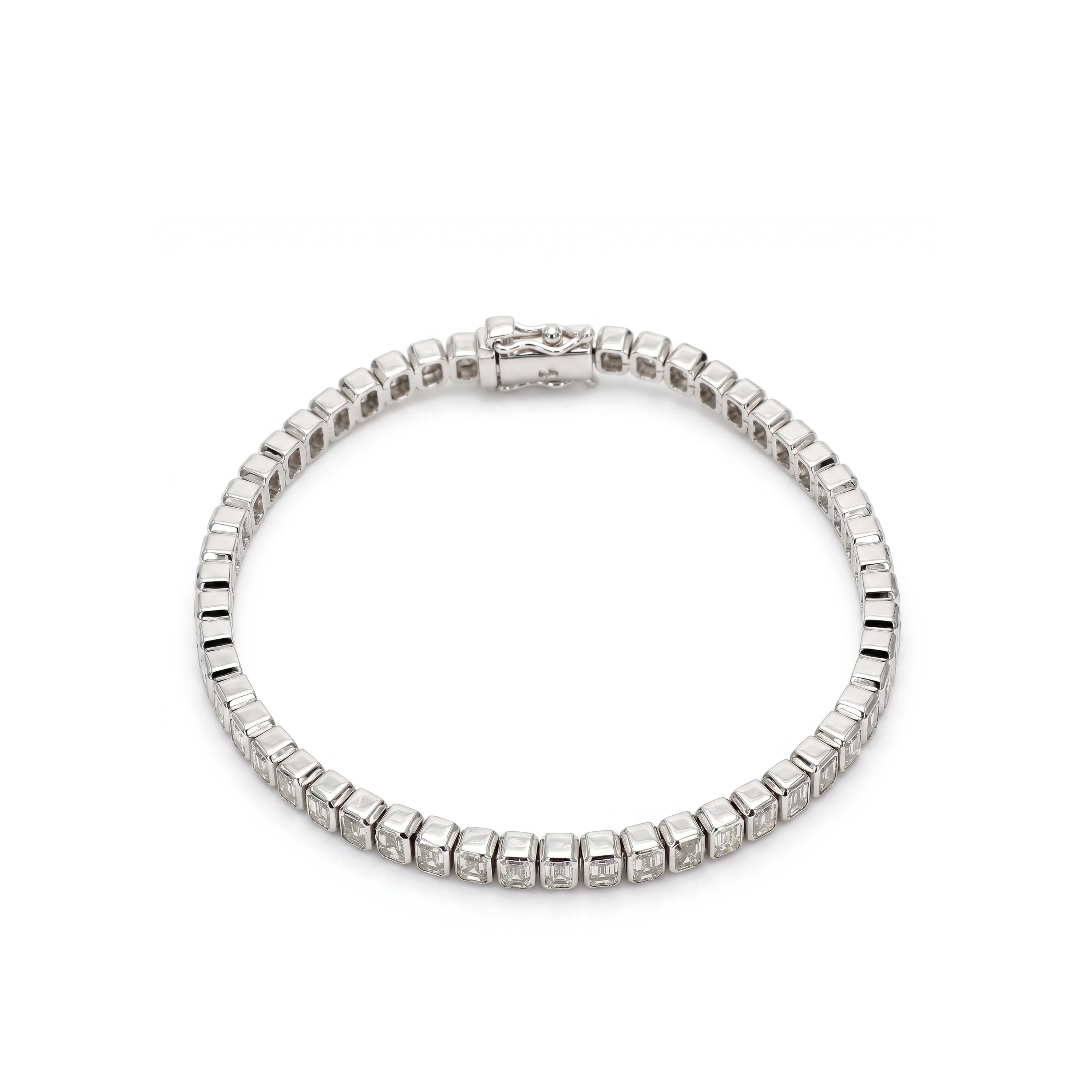 Natural White Emerald Cut Diamond Bezel Tennis Bracelet