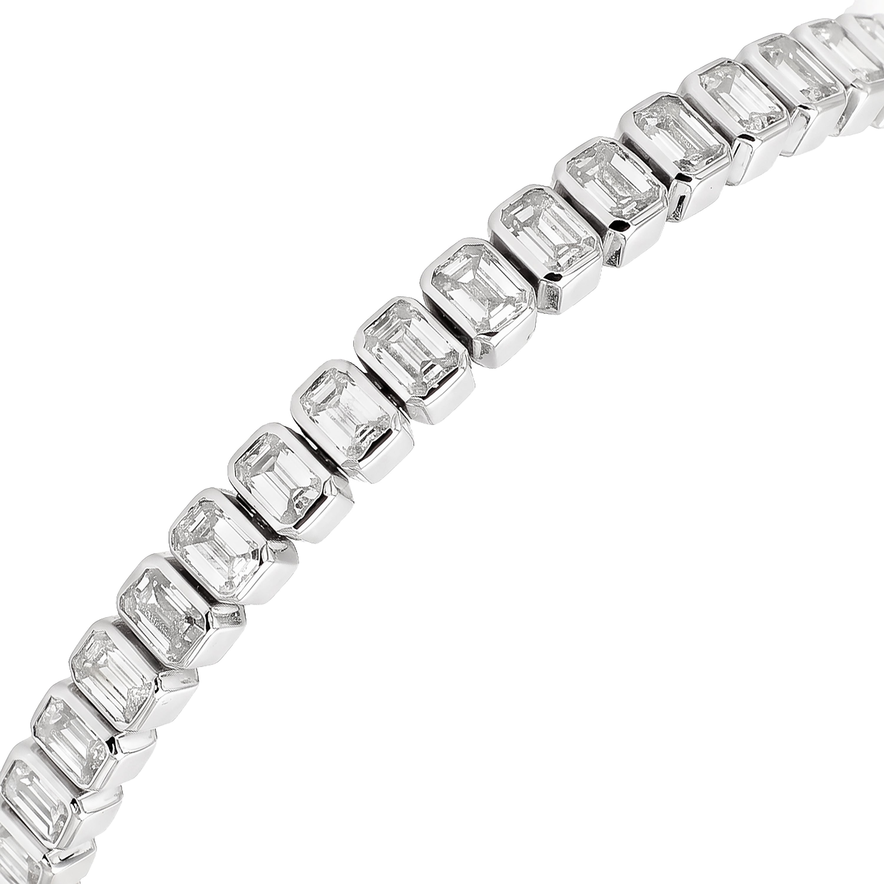 Natural White Emerald Cut Diamond Bezel Tennis Bracelet