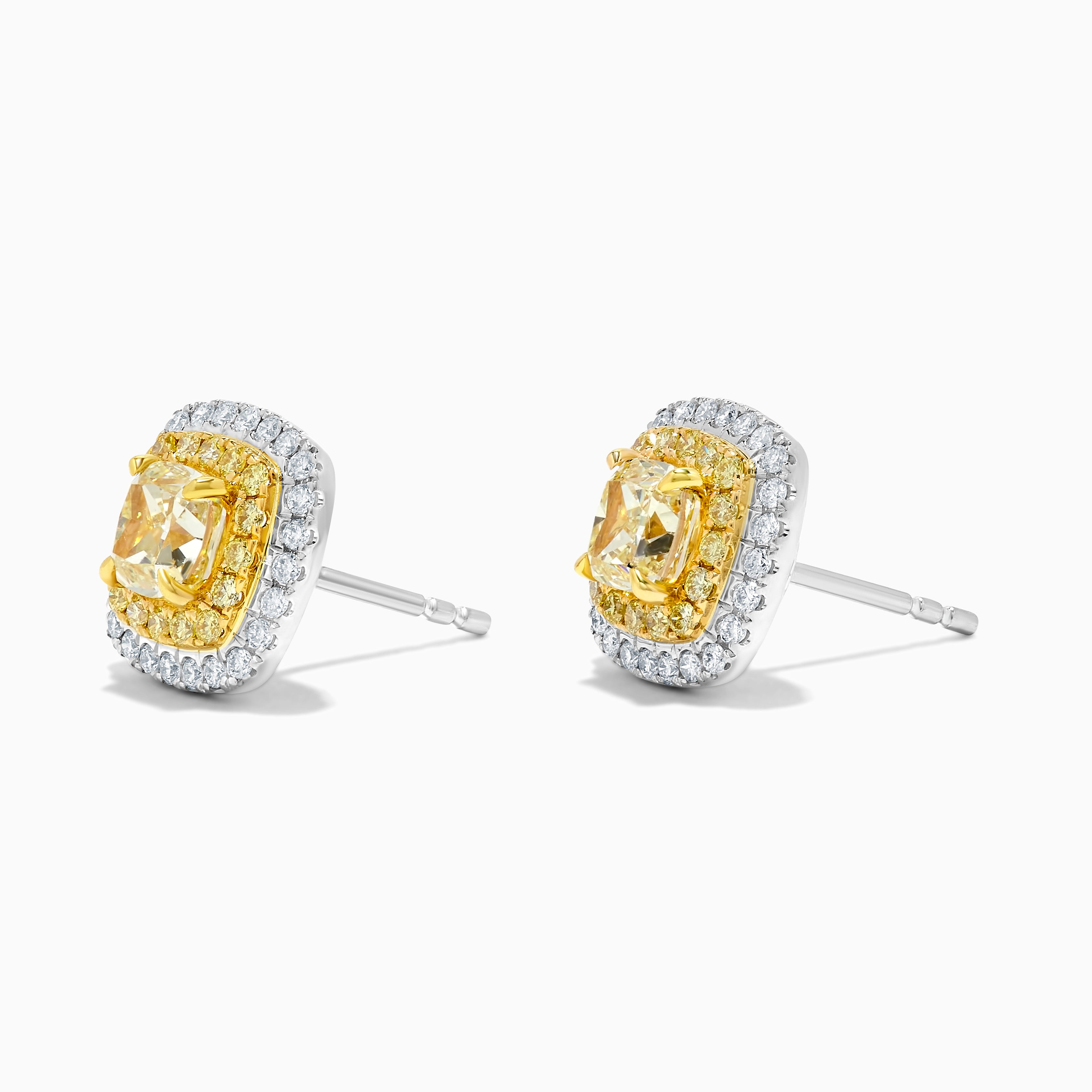 Yellow Cushion Cut & White Diamond Stud Earrings JE0159GR
