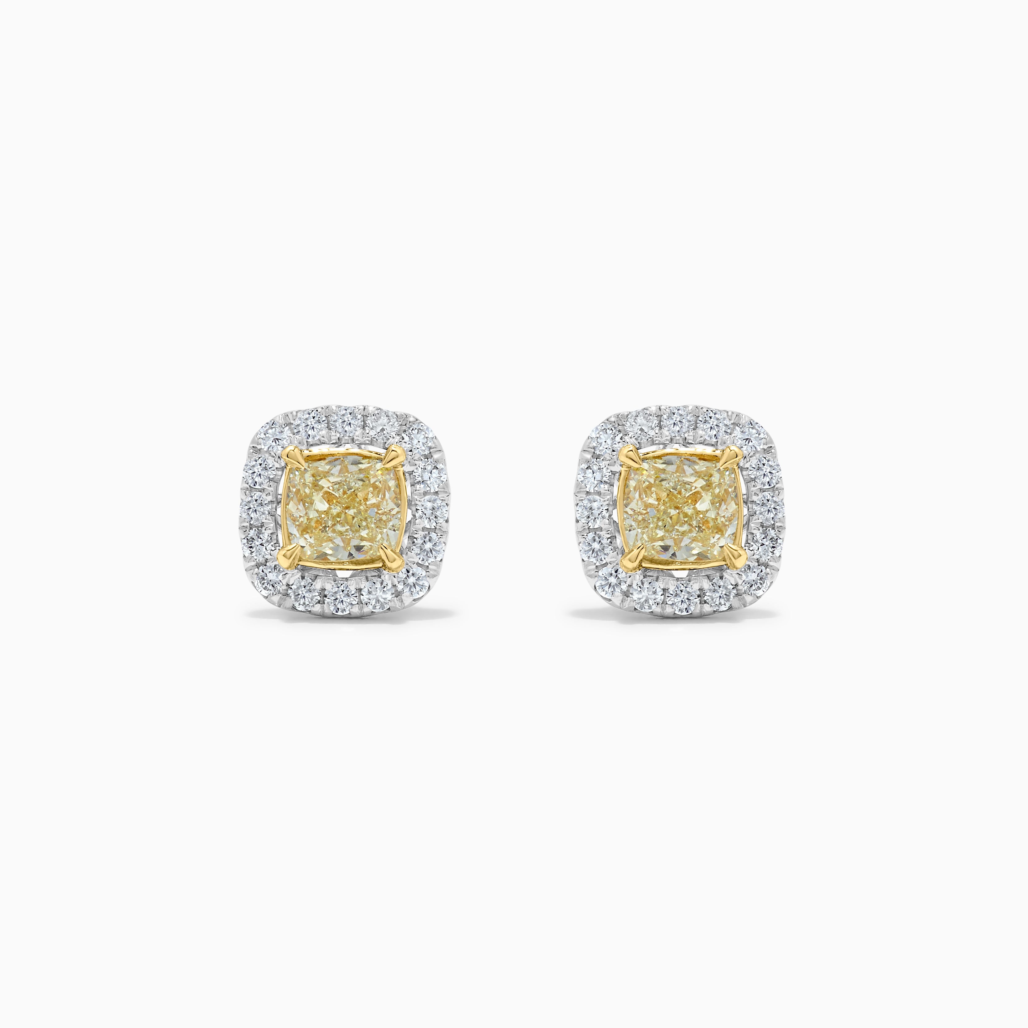 Yellow Cushion Cut & White Diamond Stud Earrings JE0163GR