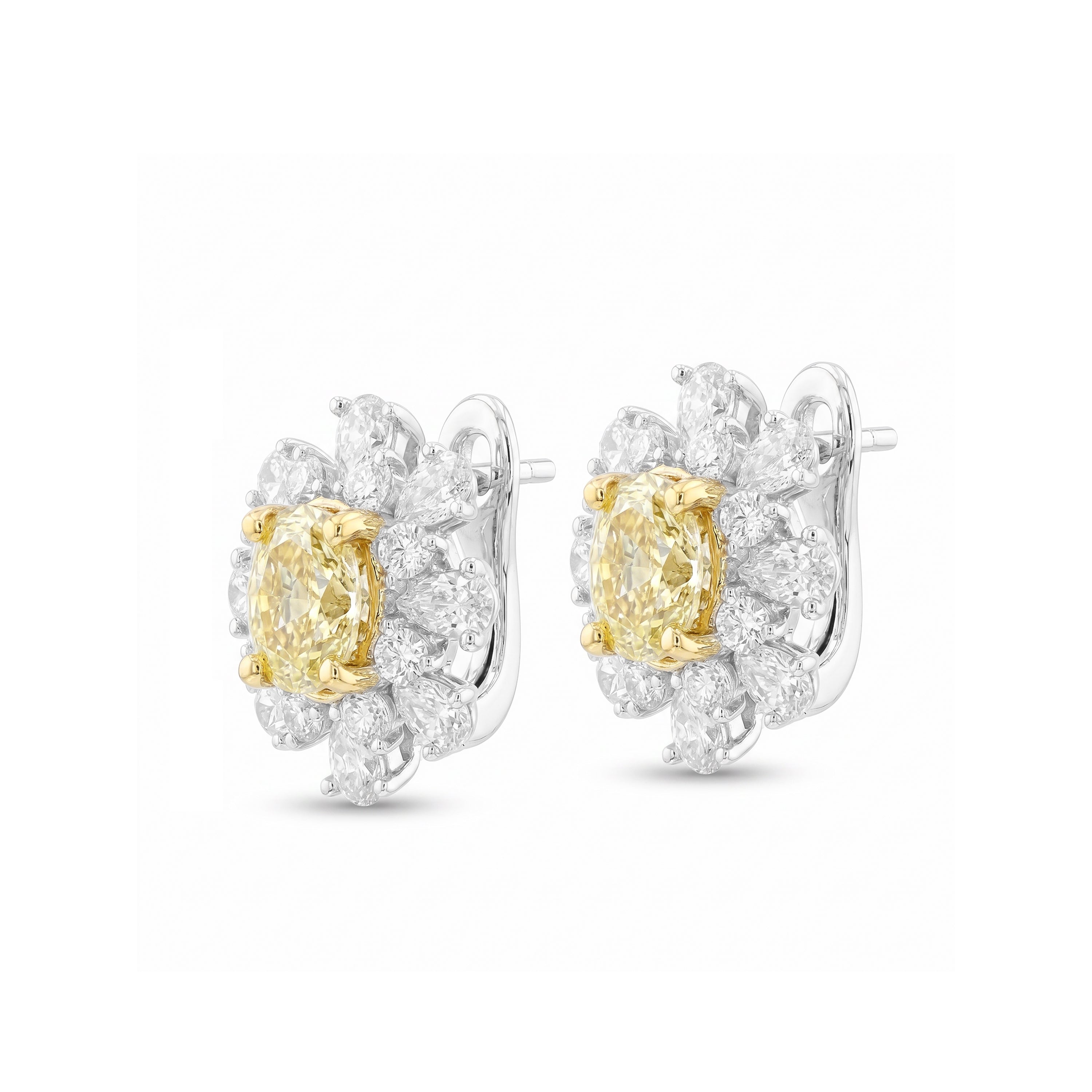 Natural Yellow Oval Diamond Halo Earrings
