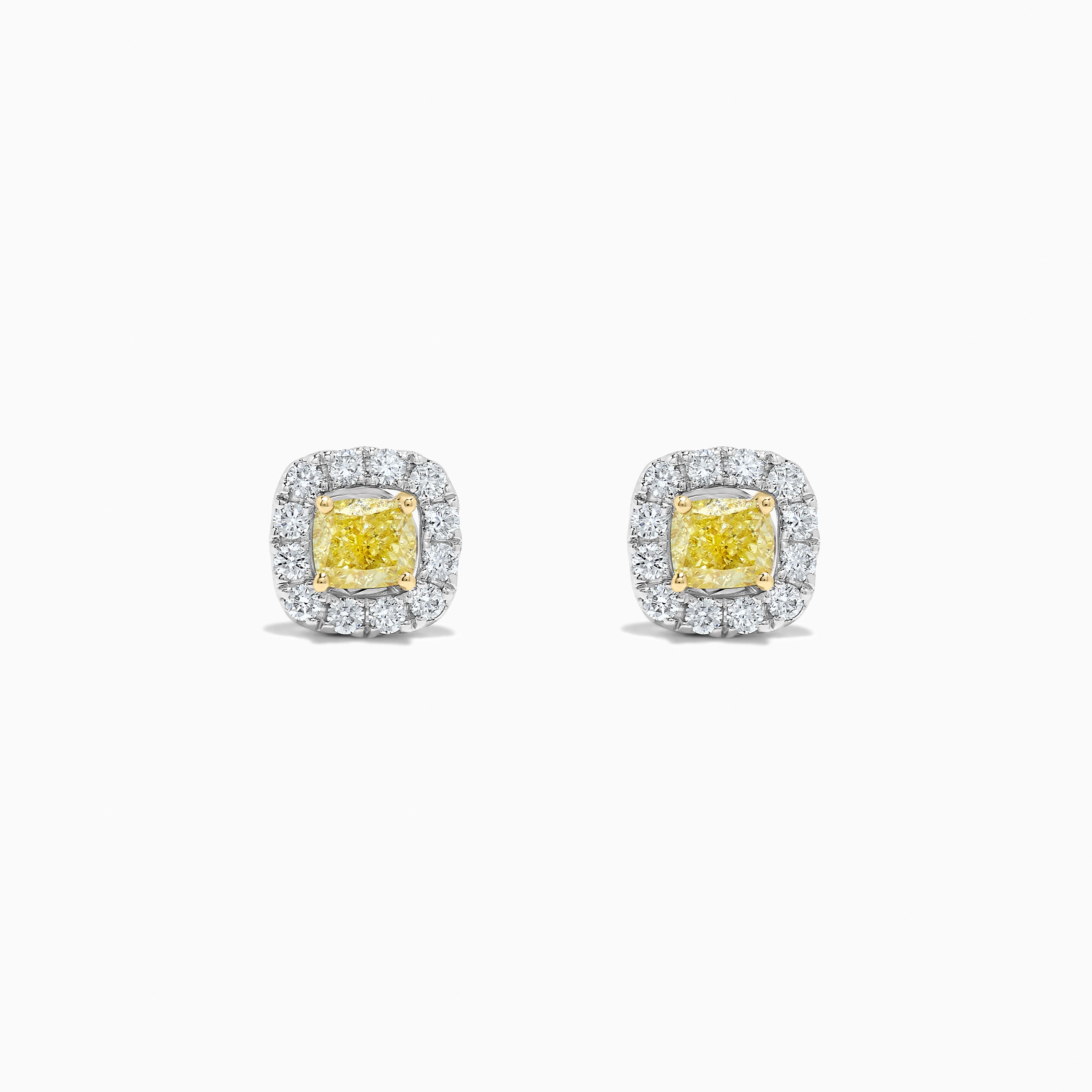 Yellow Cushion Cut & White Diamond Stud Earrings JE0185GR