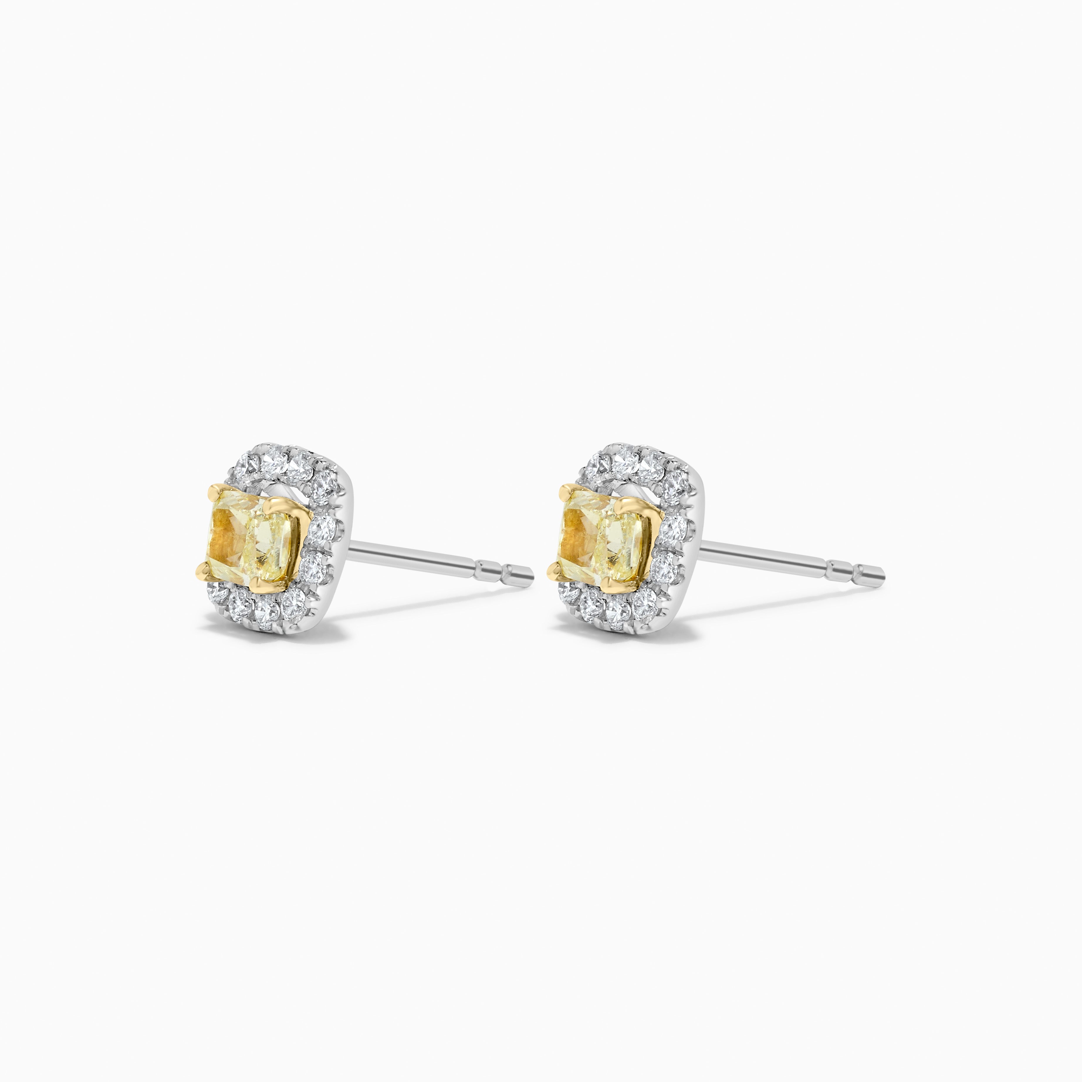 Yellow Cushion Cut & White Diamond Stud Earrings JE0185GR