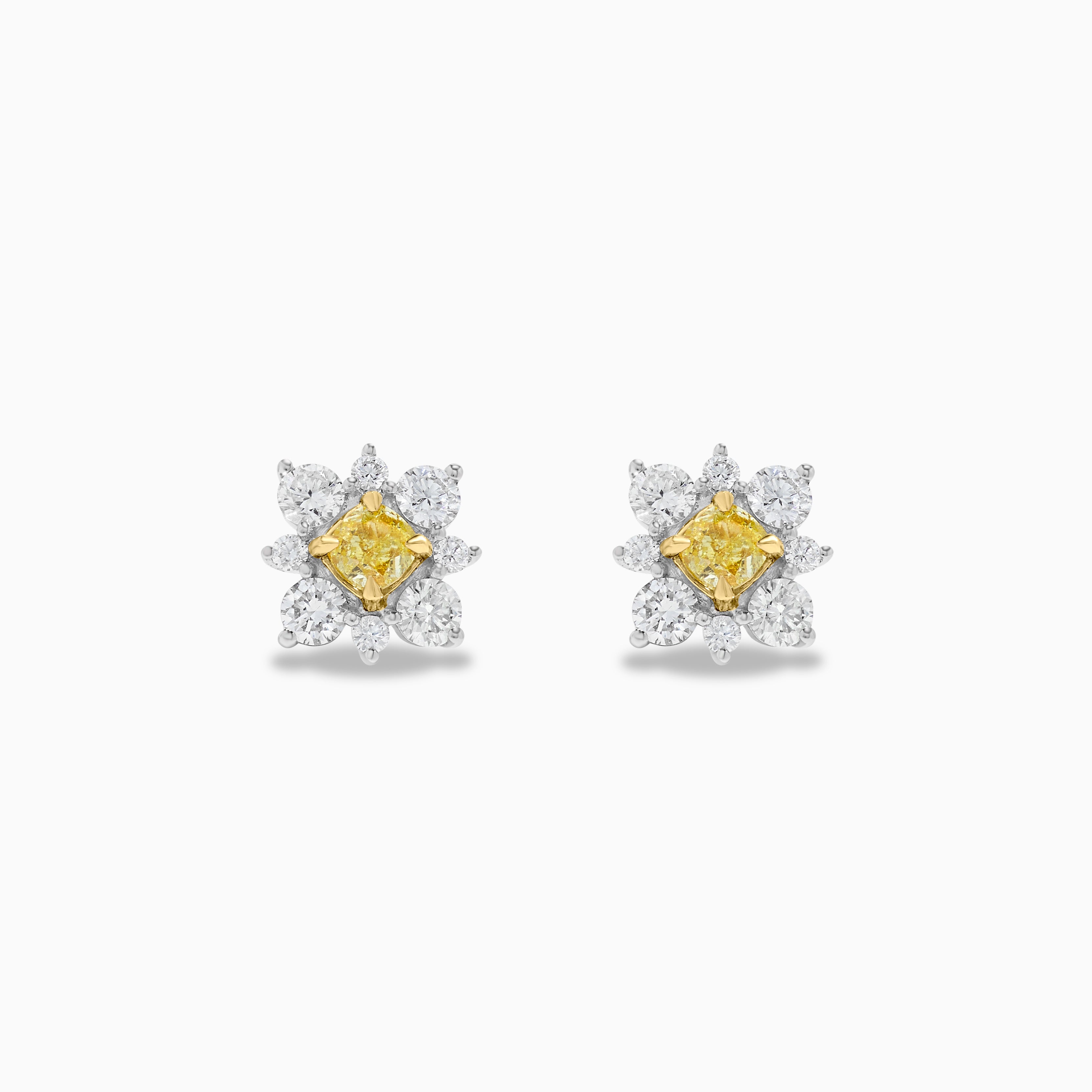 Yellow Cushion Cut & White Diamond Stud Earrings JE0204GP