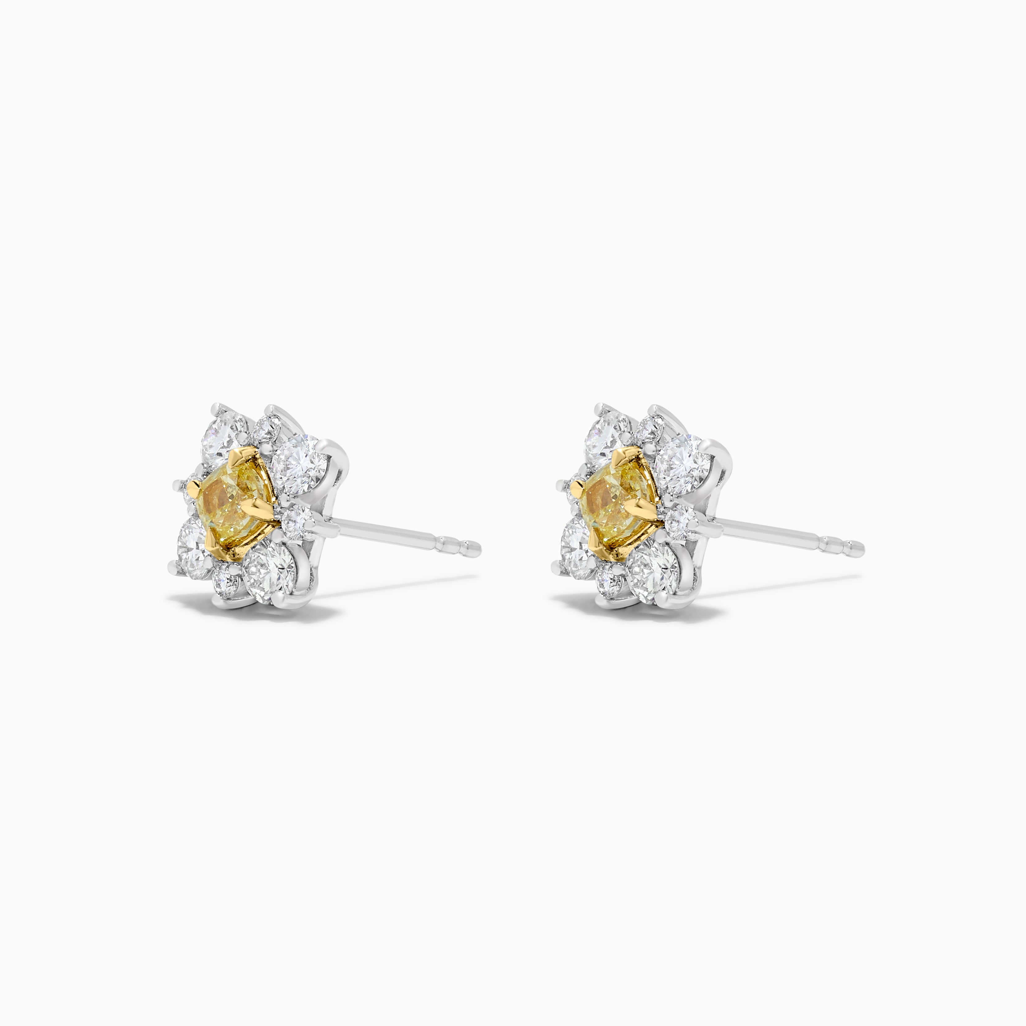 Yellow Cushion Cut & White Diamond Stud Earrings JE0204GP
