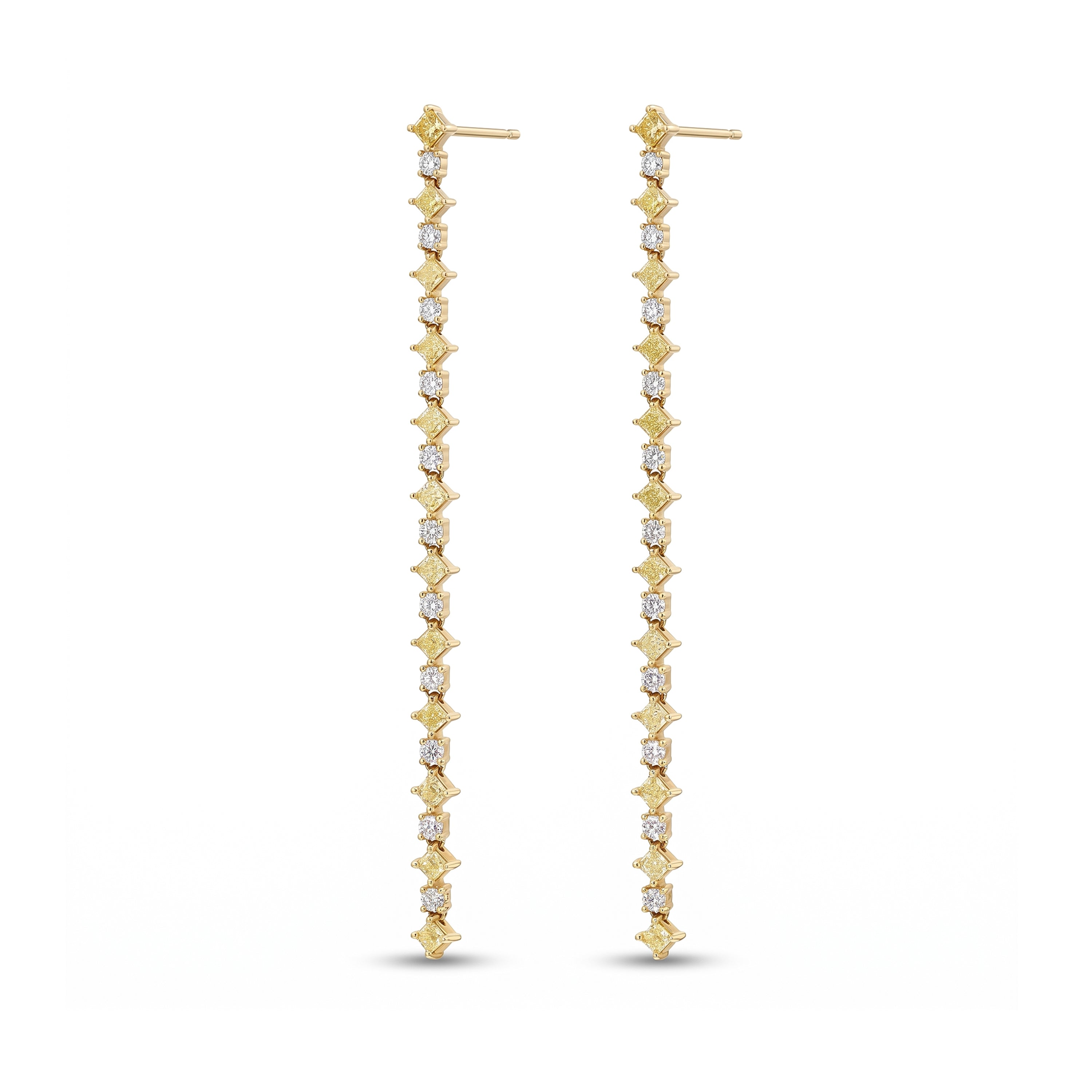 Natural Yellow Radiant Diamond Drop Earrings