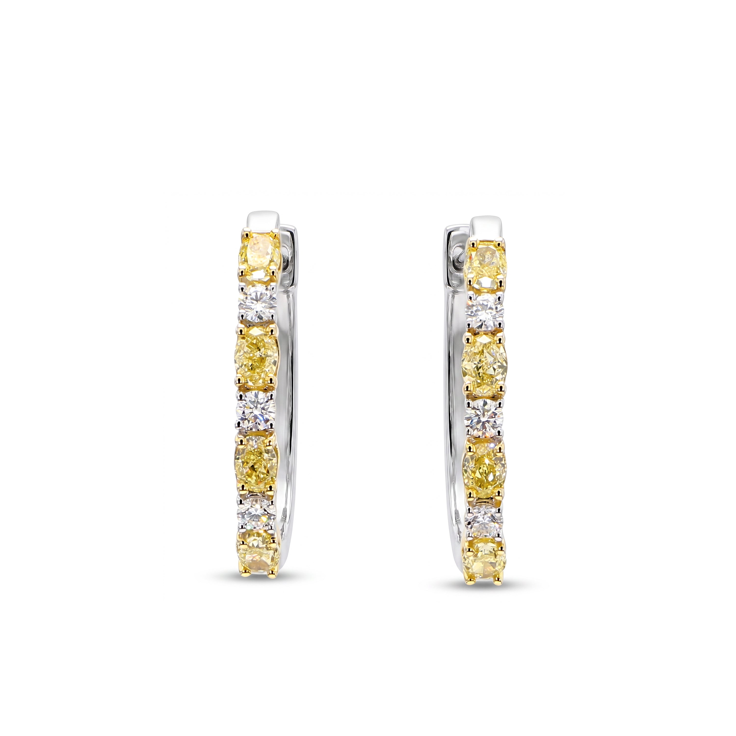 Natural Yellow Oval Diamond Hoop Earrings