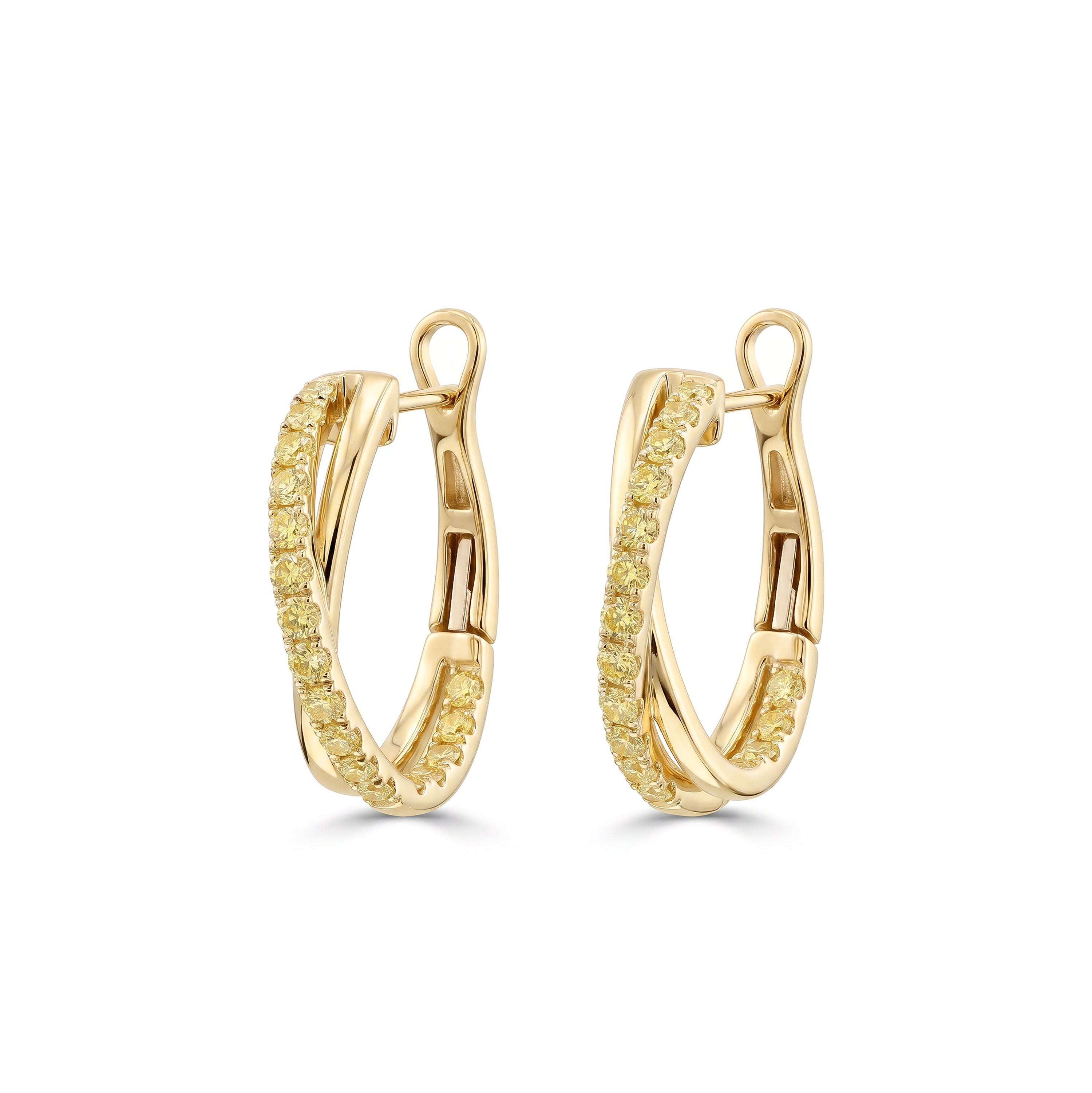Natural Yellow Round Diamond Crossover Earrings