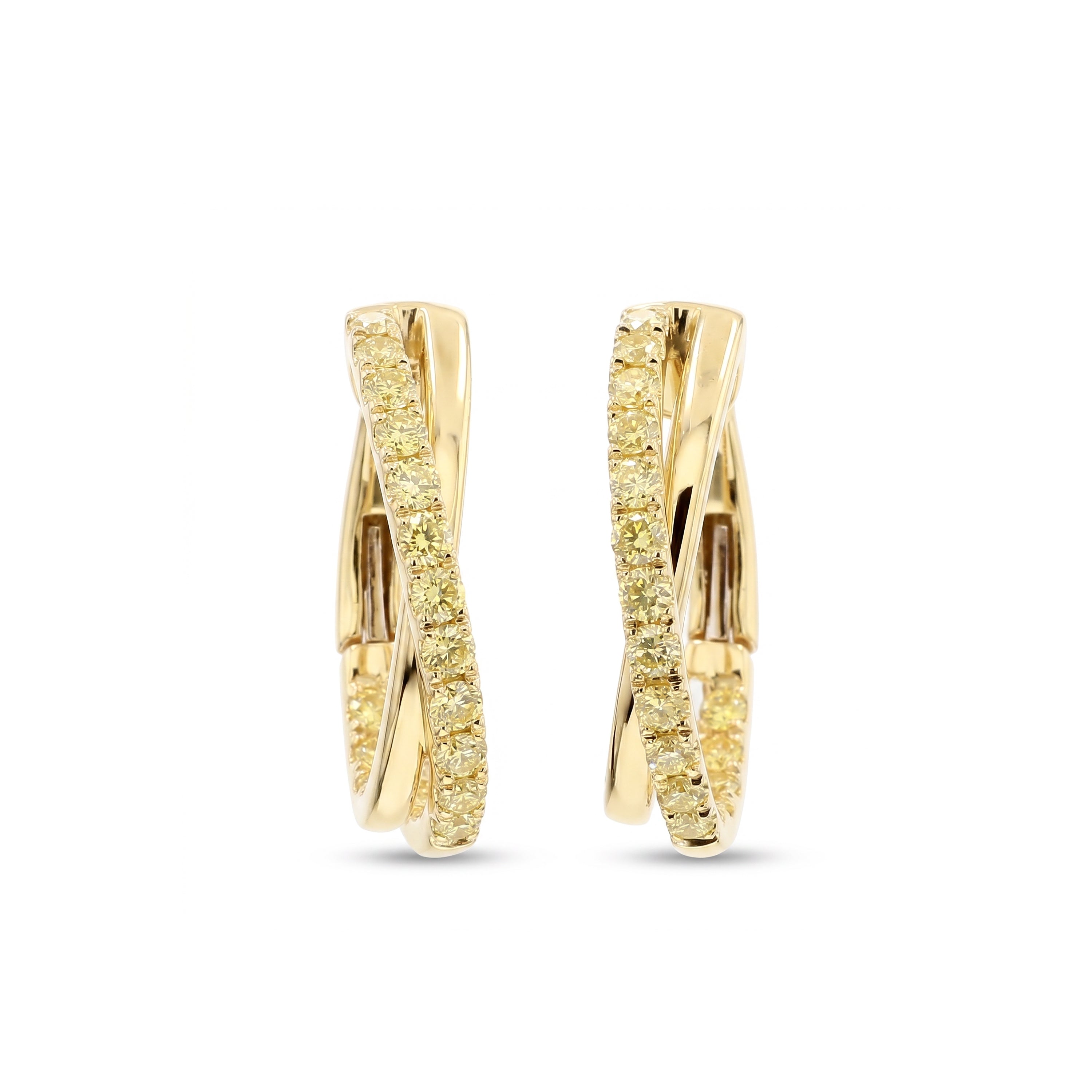 Natural Yellow Round Diamond Crossover Earrings