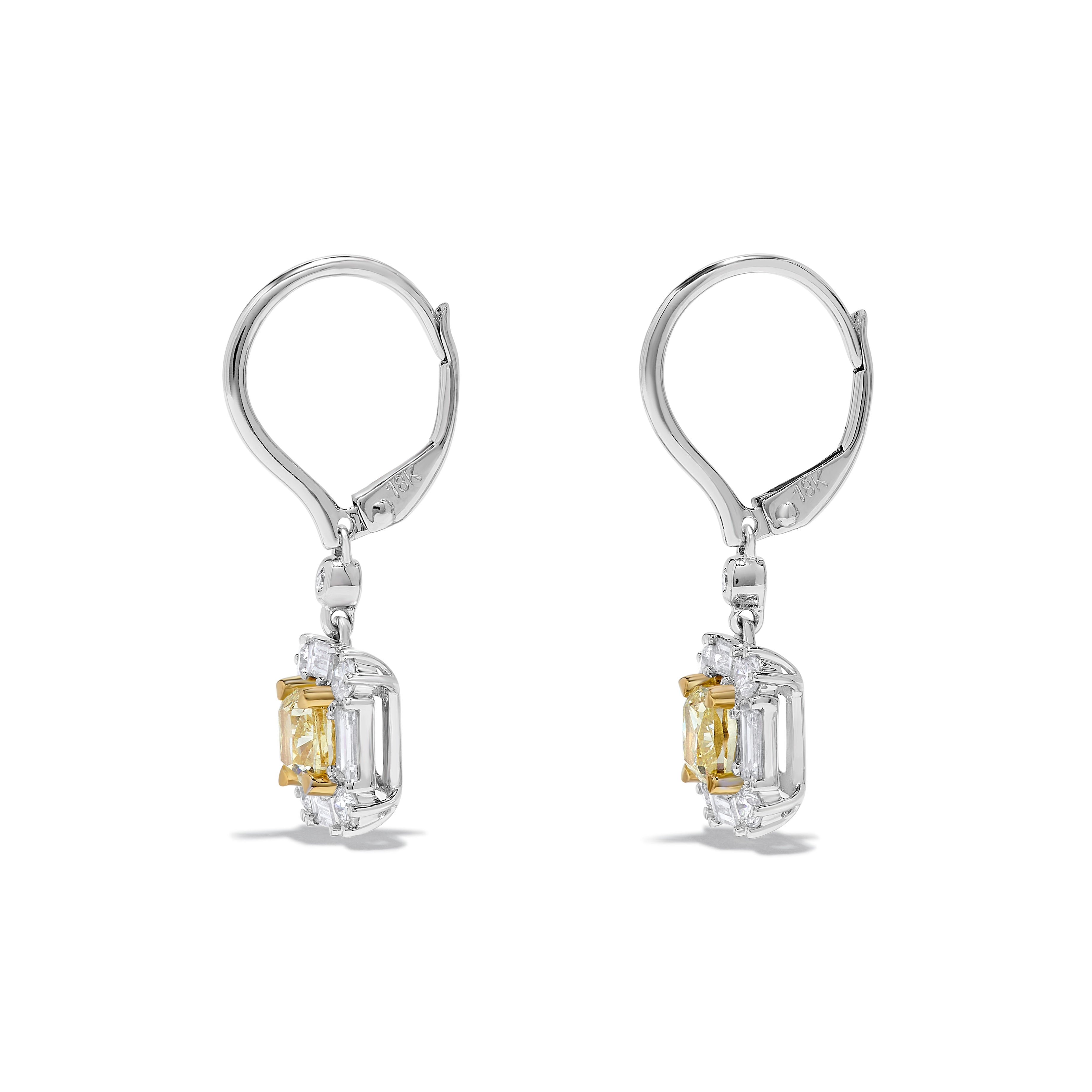 Yellow Cushion Cut & White Diamond Drop Earrings JE0245GP