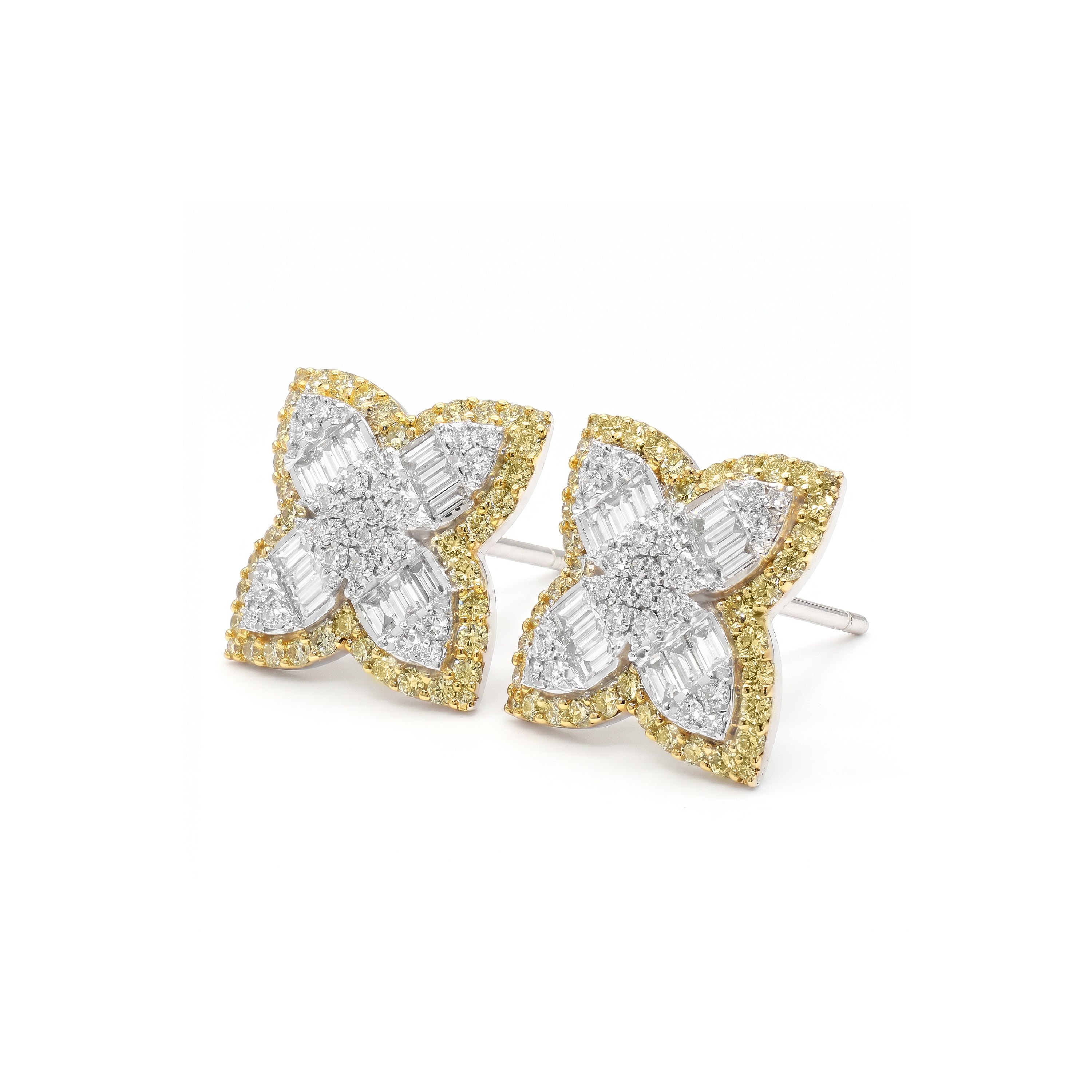 Natural Baguette Diamond Clover Earrings