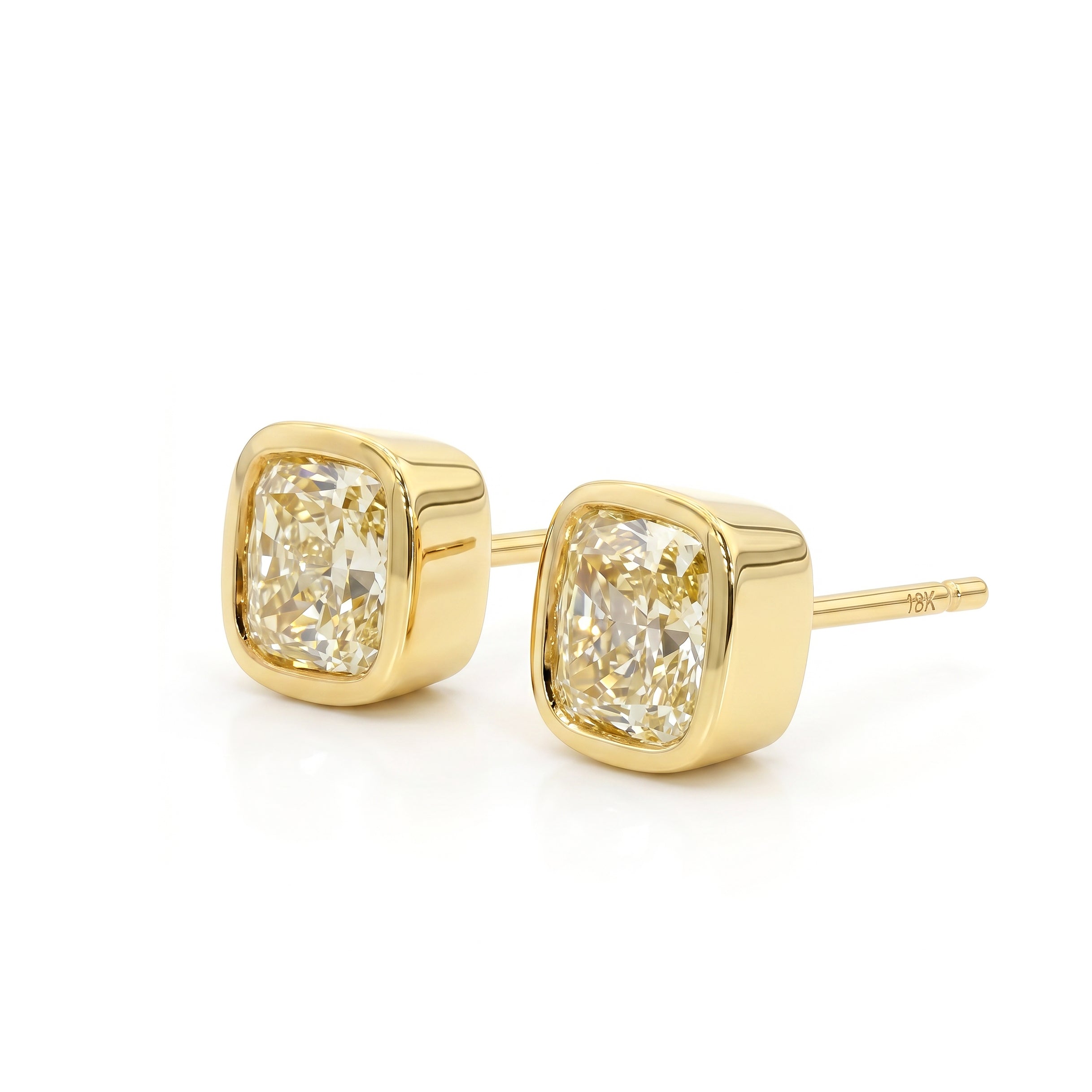 Natural Yellow Cushion Diamond Bezel Earrings | GIA Certified