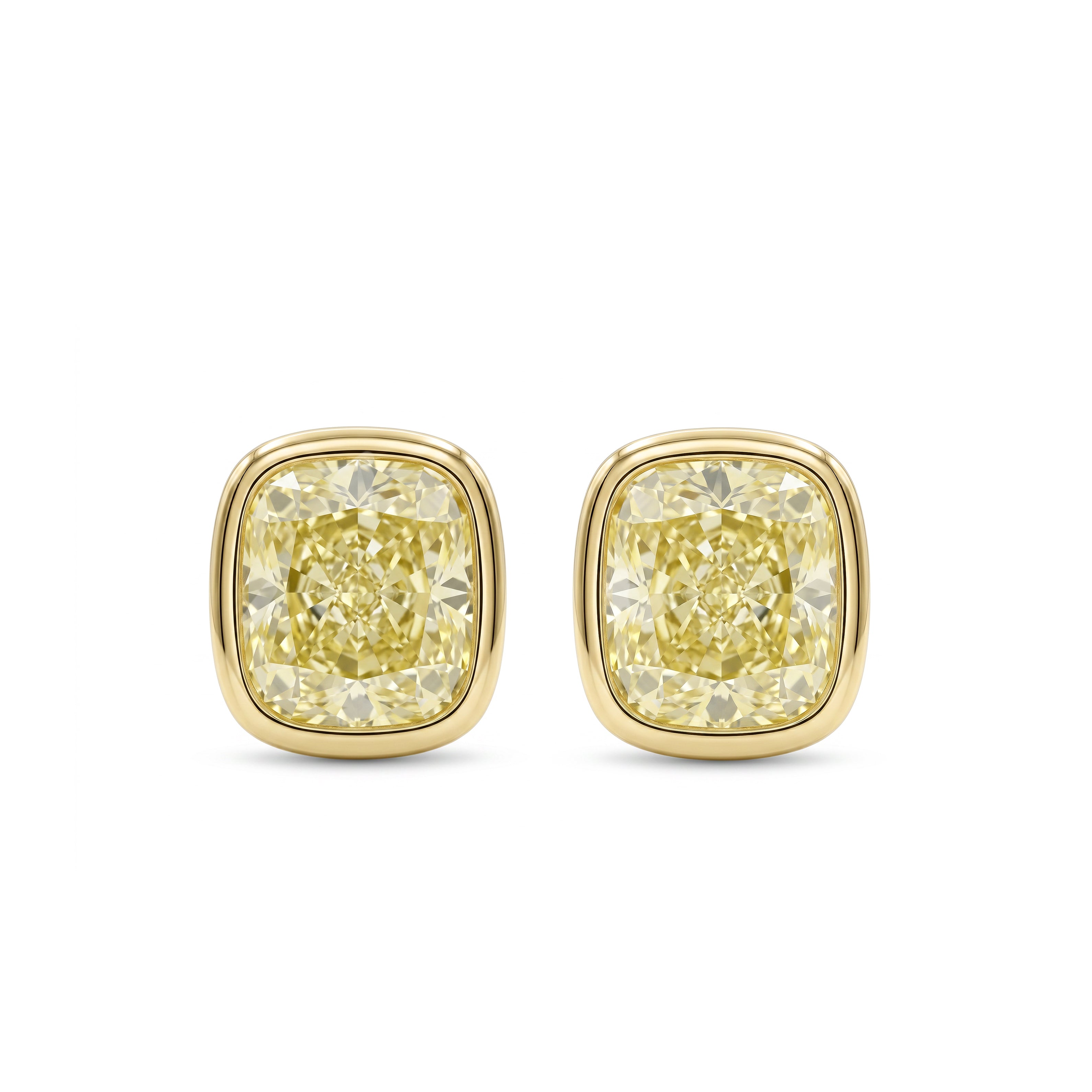 Natural Yellow Cushion Diamond Bezel Earrings | GIA Certified