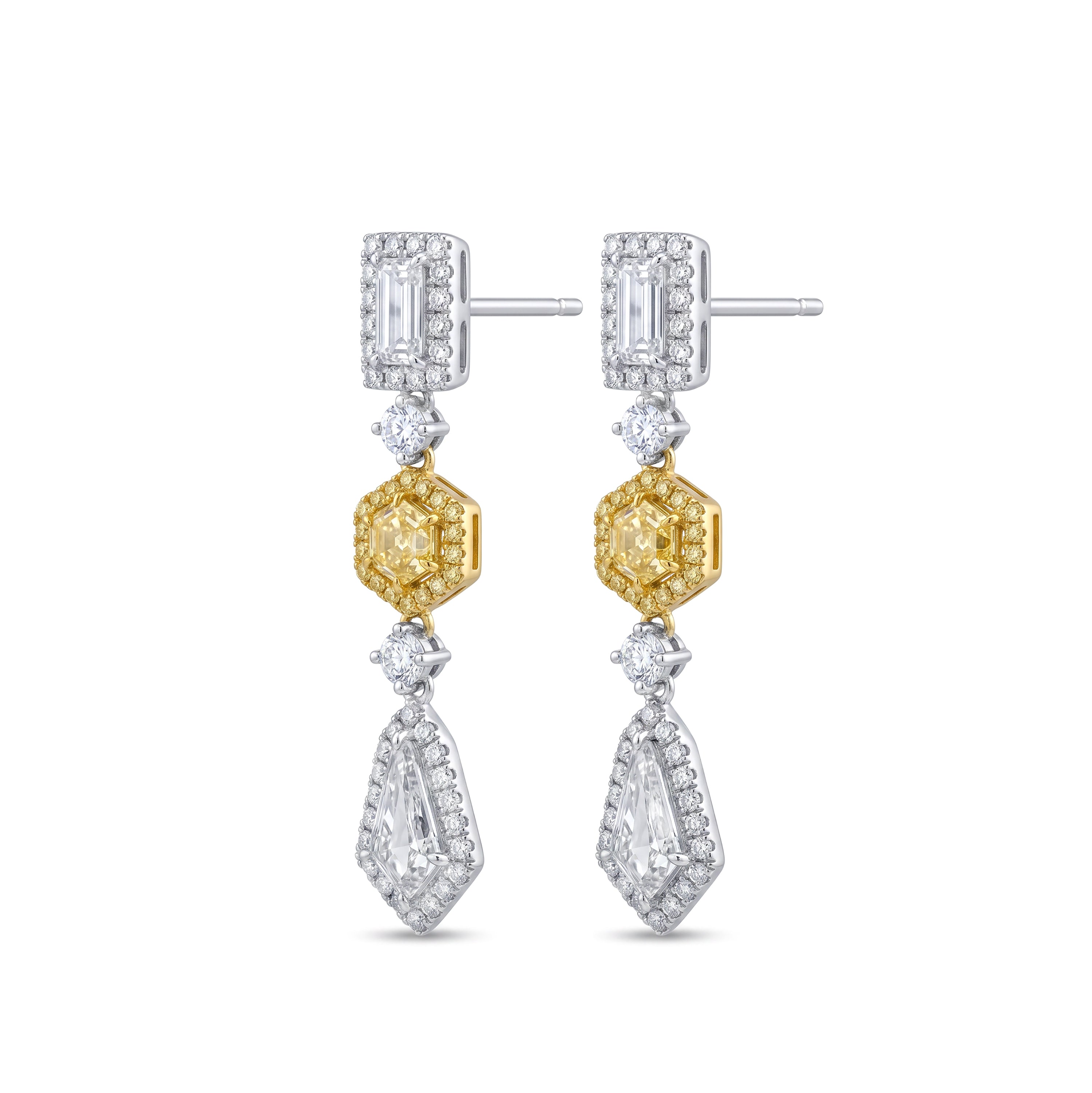 Natural White Kite Diamond Halo Drop Earrings | GIA Certified