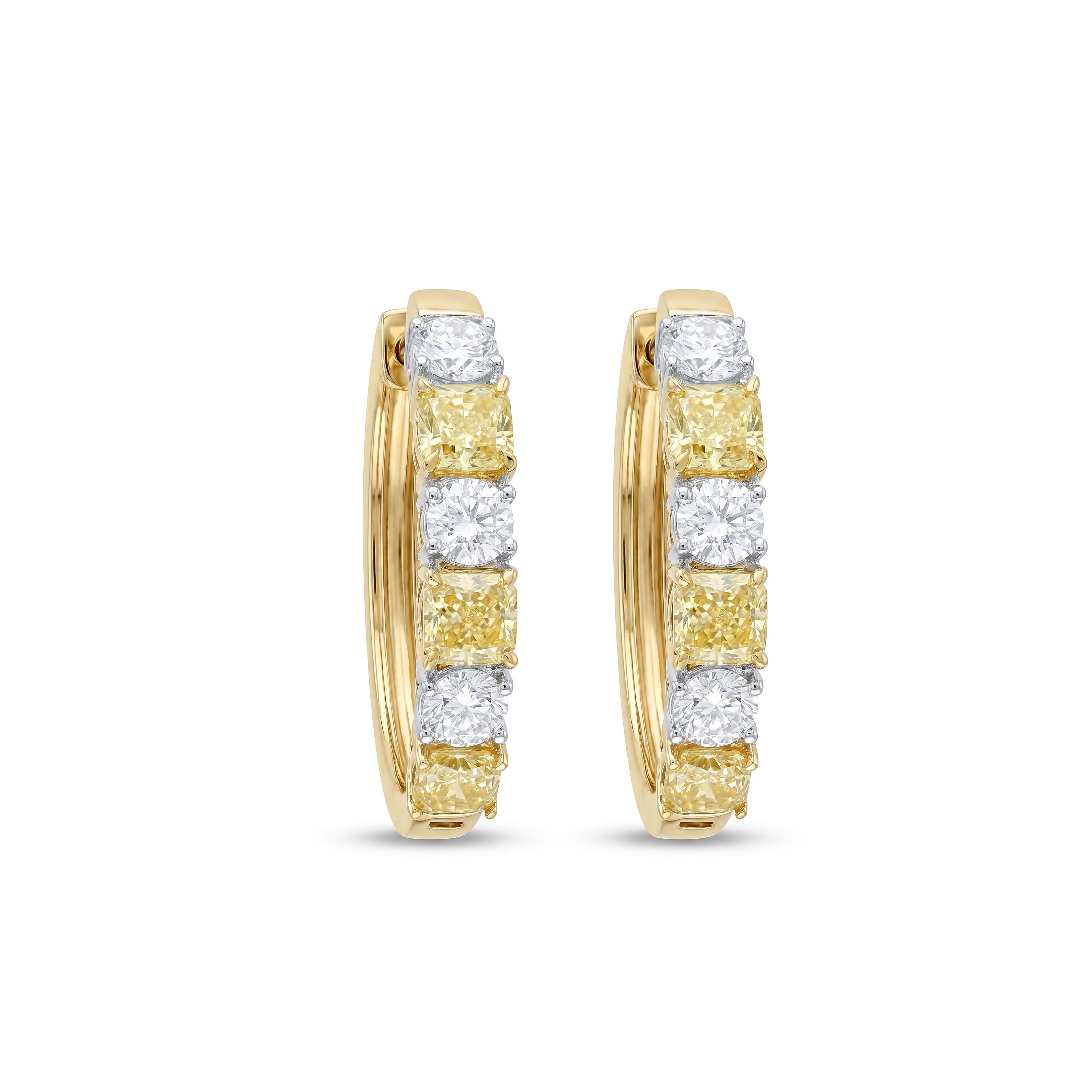 Natural Yellow Cushion Diamond Hoop Earrings