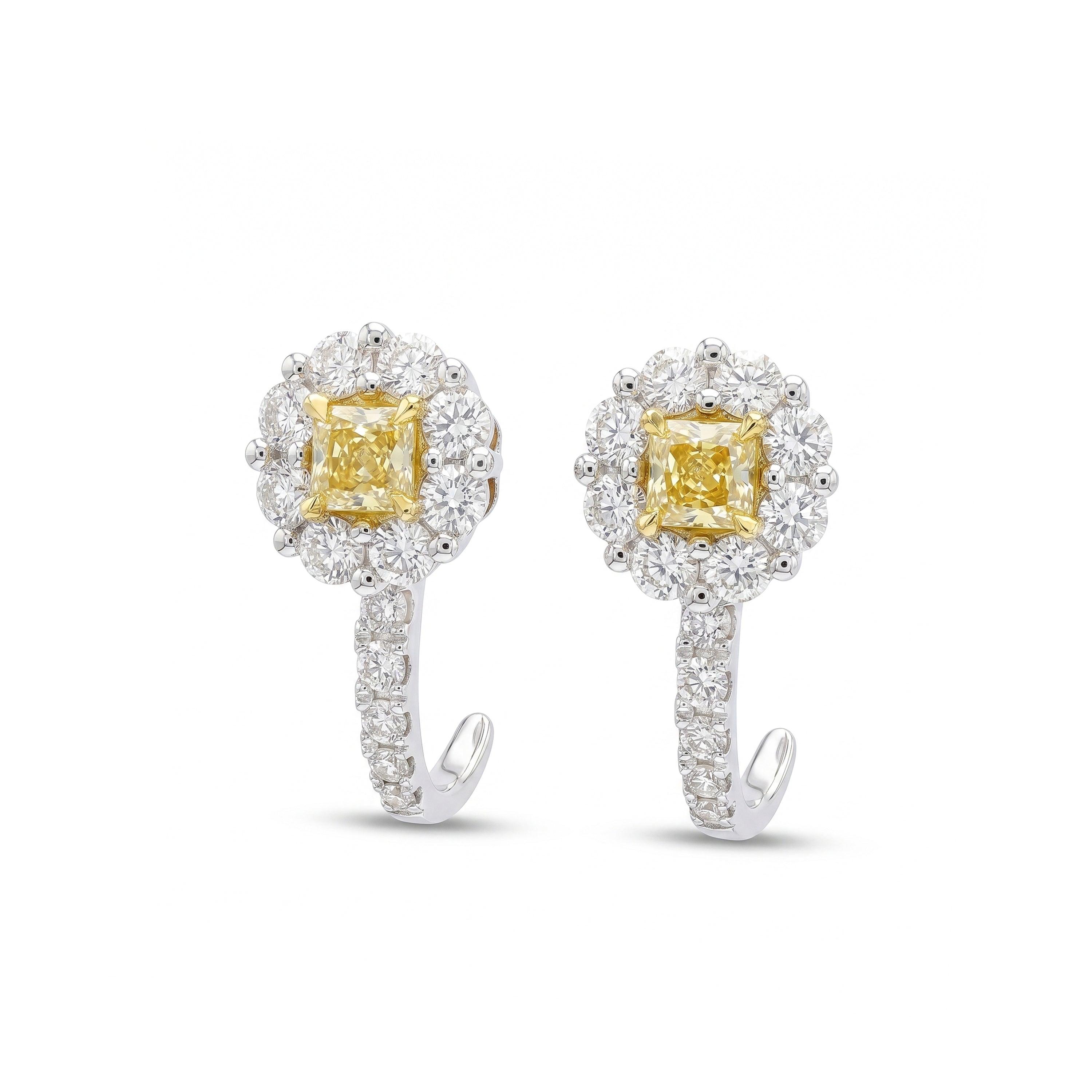 Natural Yellow Cushion Diamond Halo Earrings