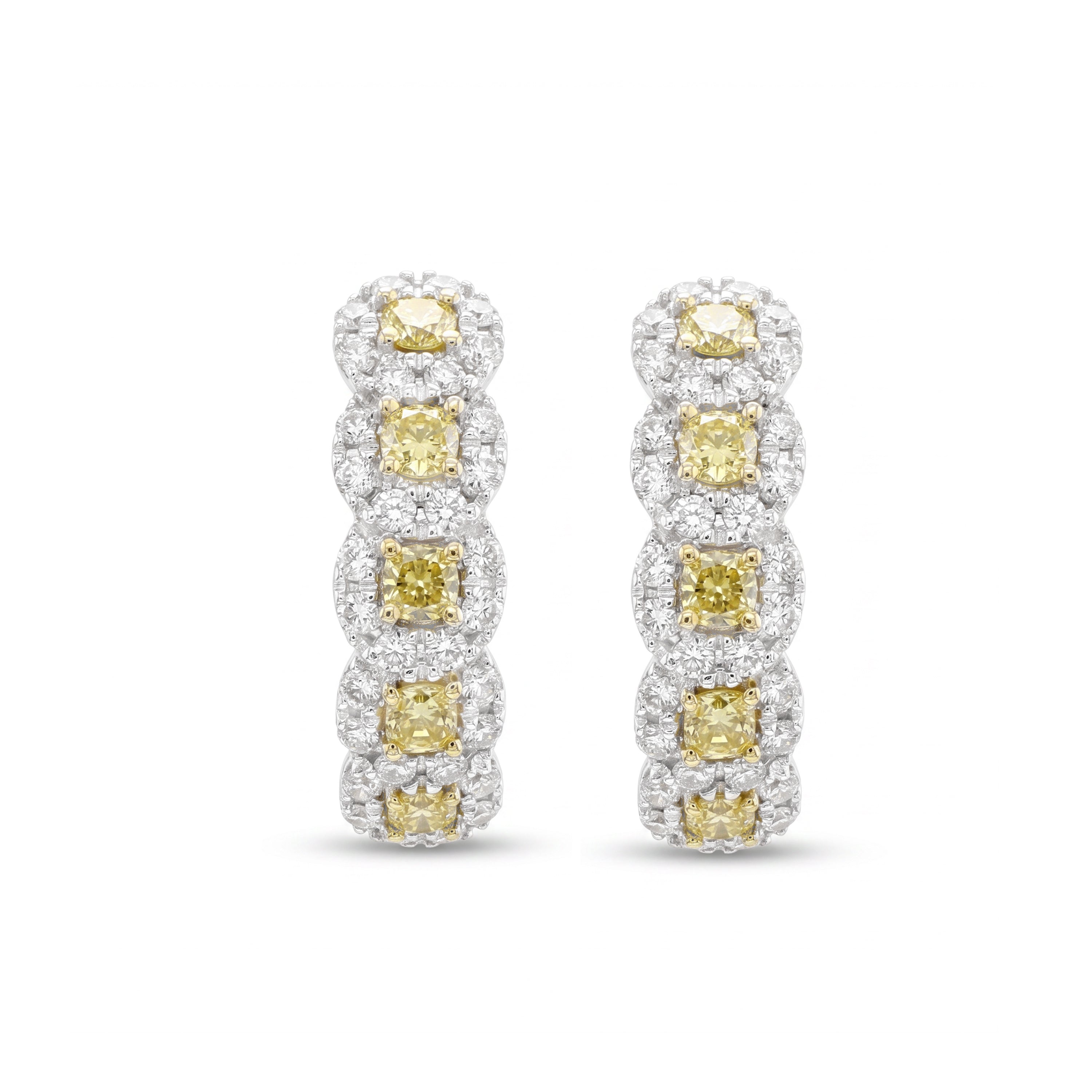 Natural Yellow Diamond Halo Hoop Earrings