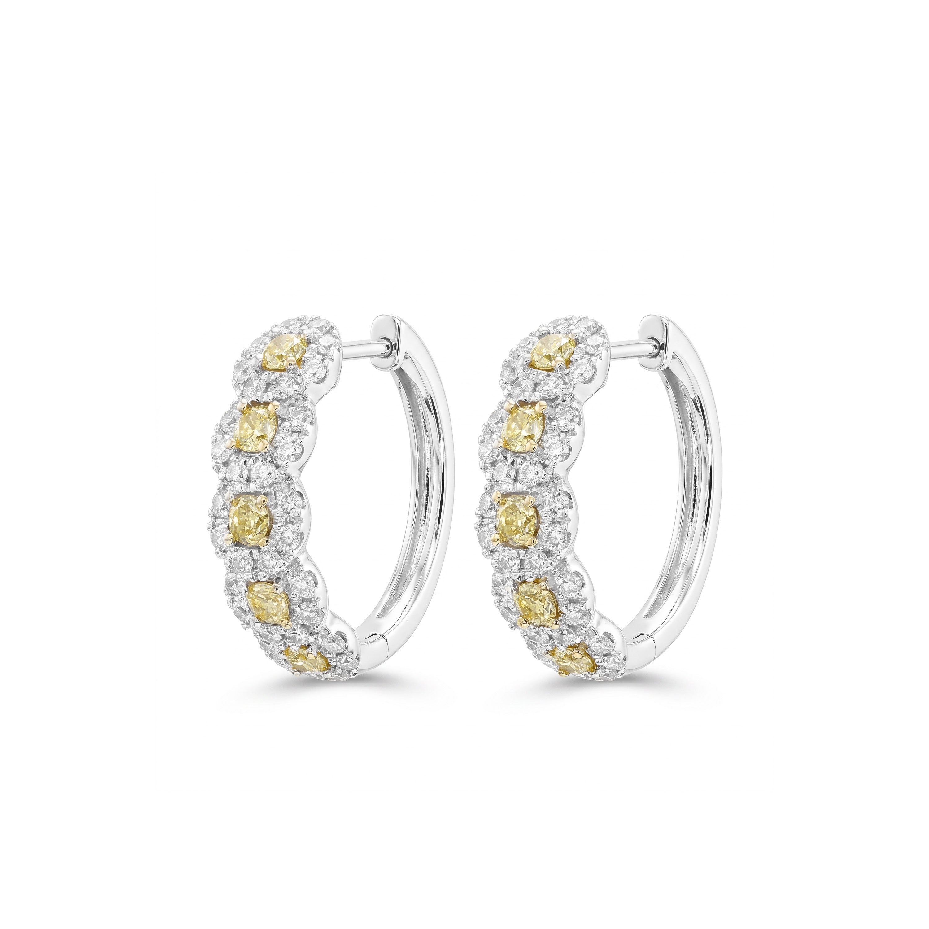Natural Yellow Diamond Halo Hoop Earrings
