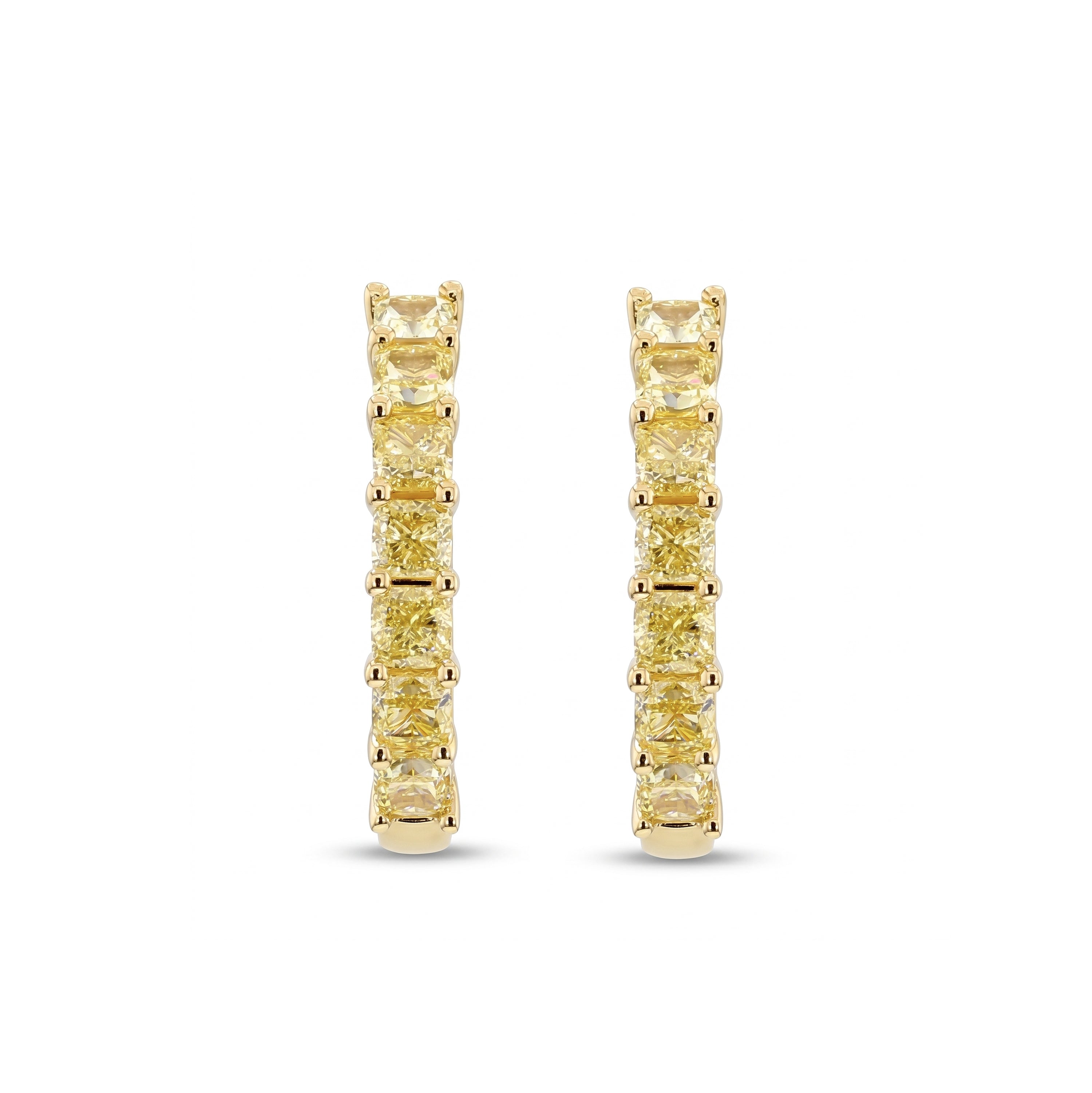 Natural Yellow Cushion Diamond Hoop Earrings