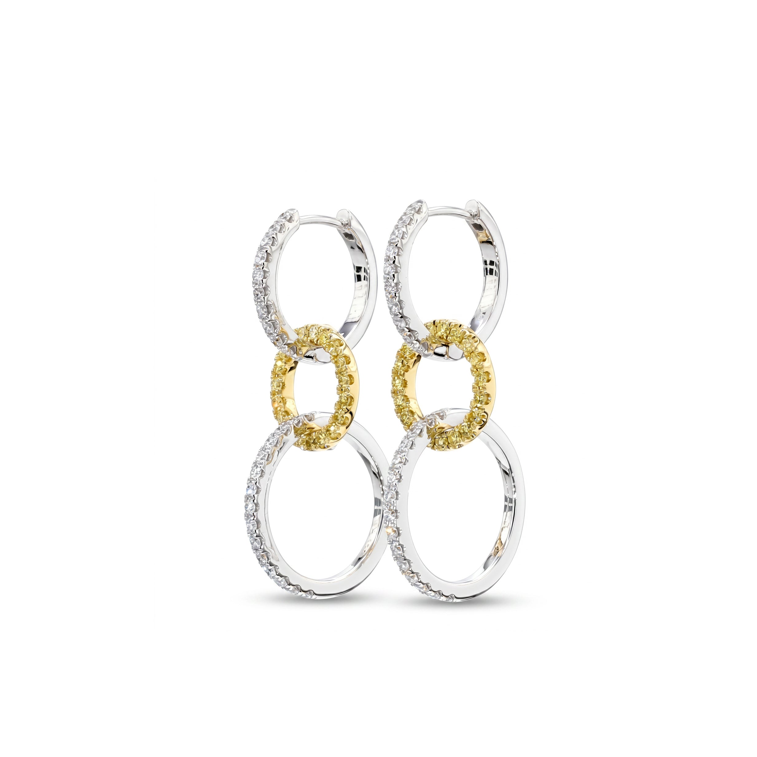 Natural Yellow & White Diamond Interlocking Circles Earrings