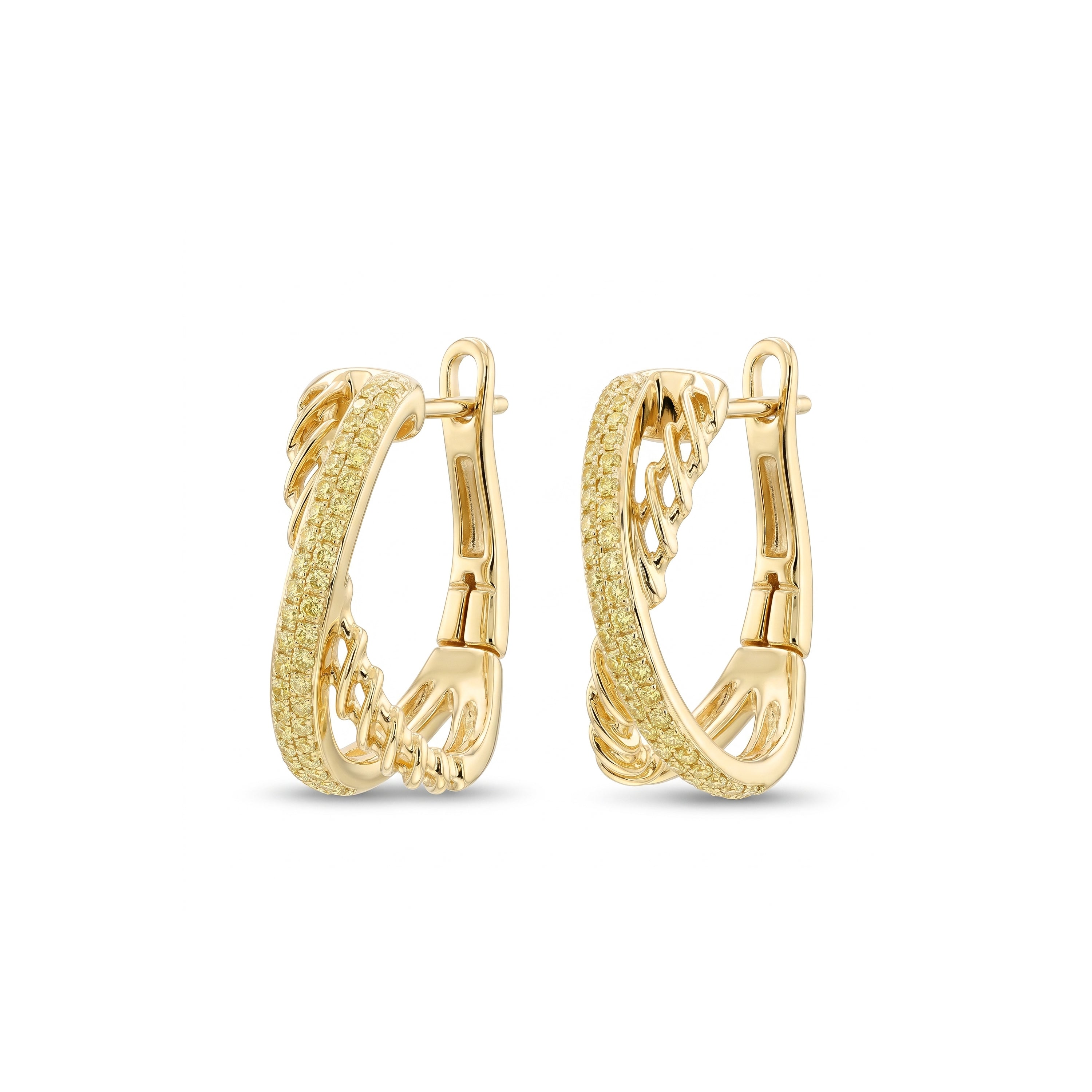 Natural Yellow Diamond Crossover Hoop Earrings