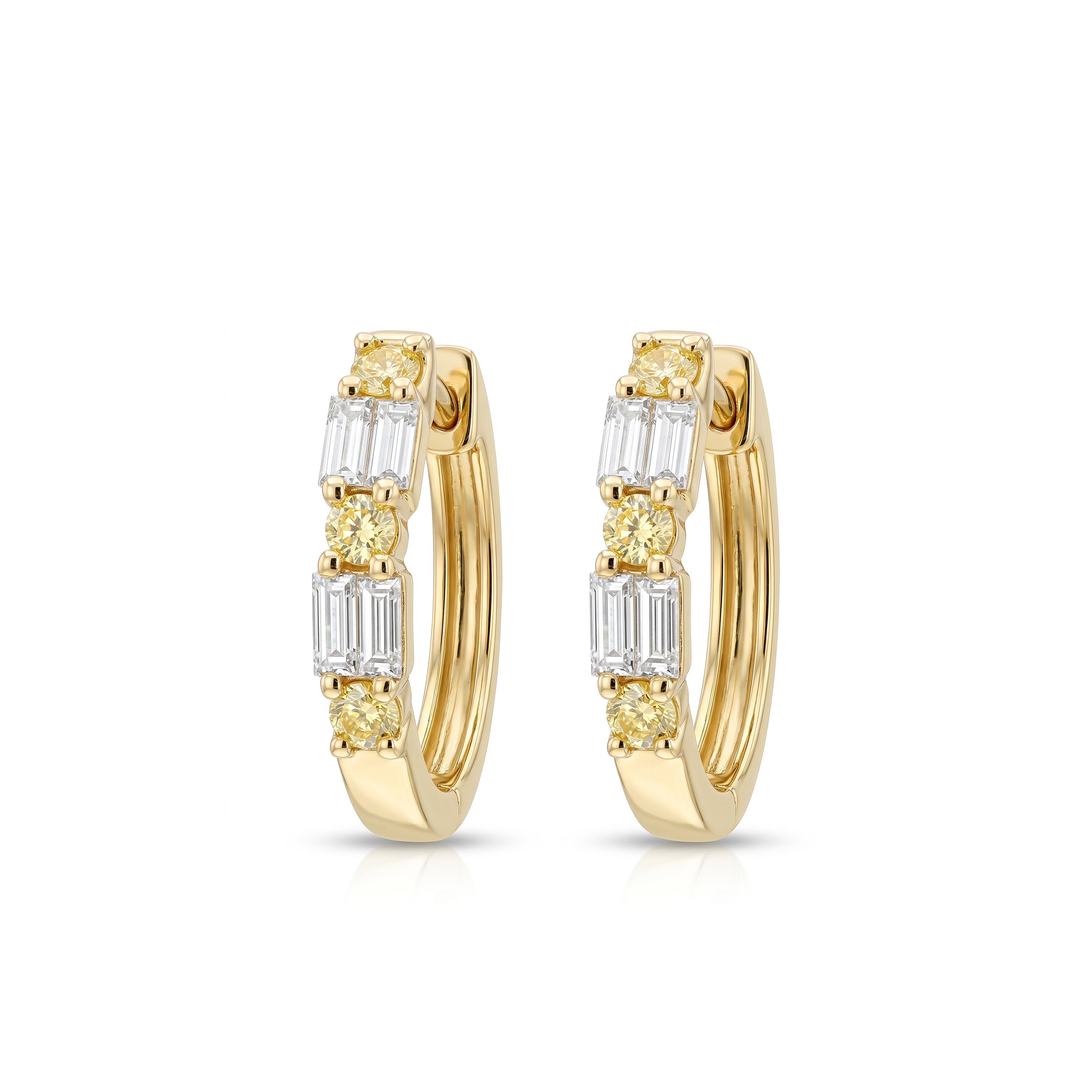 Natural Yellow Diamond & Baguette Diamond Hoop Earrings