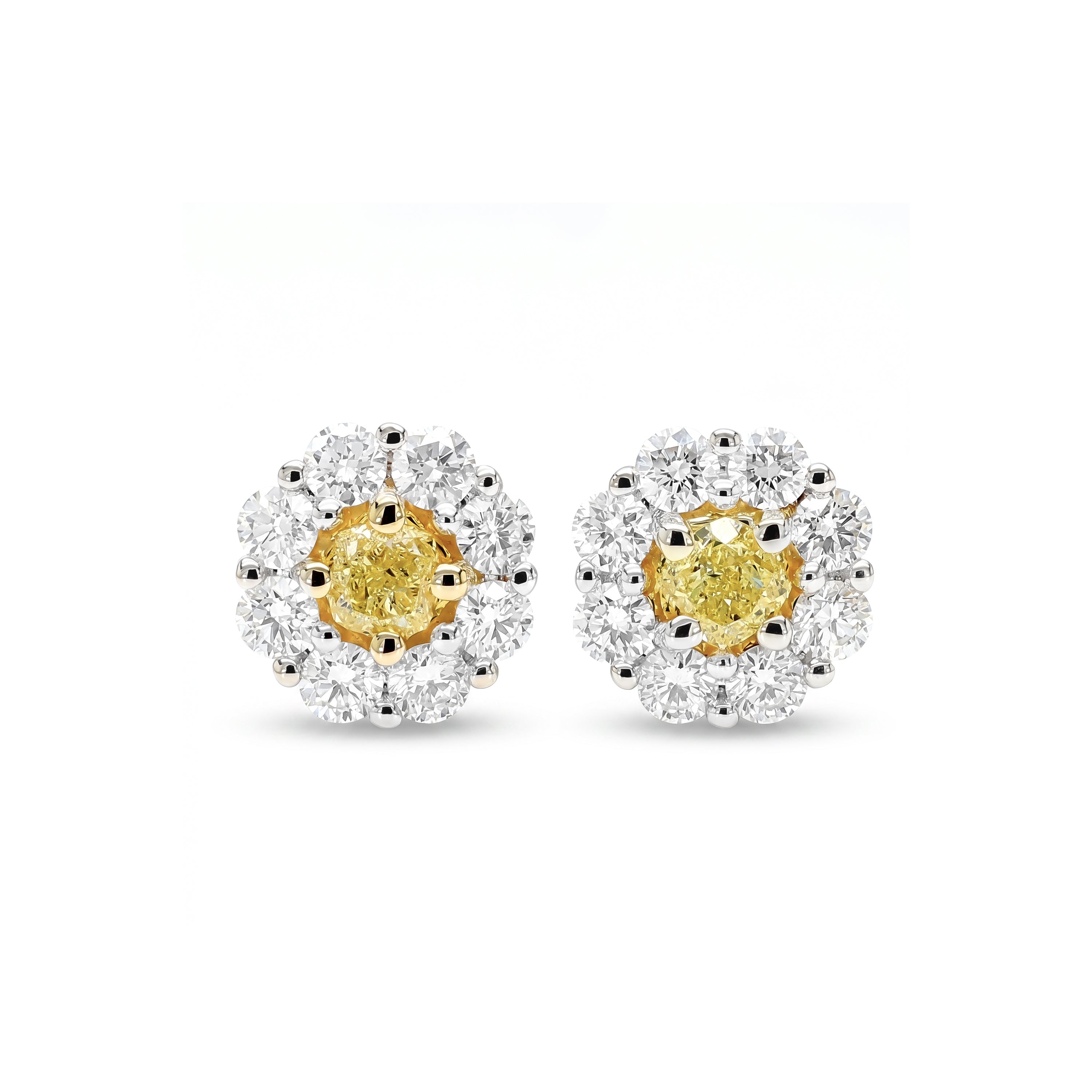 Natural Yellow Cushion Diamond Halo Earrings