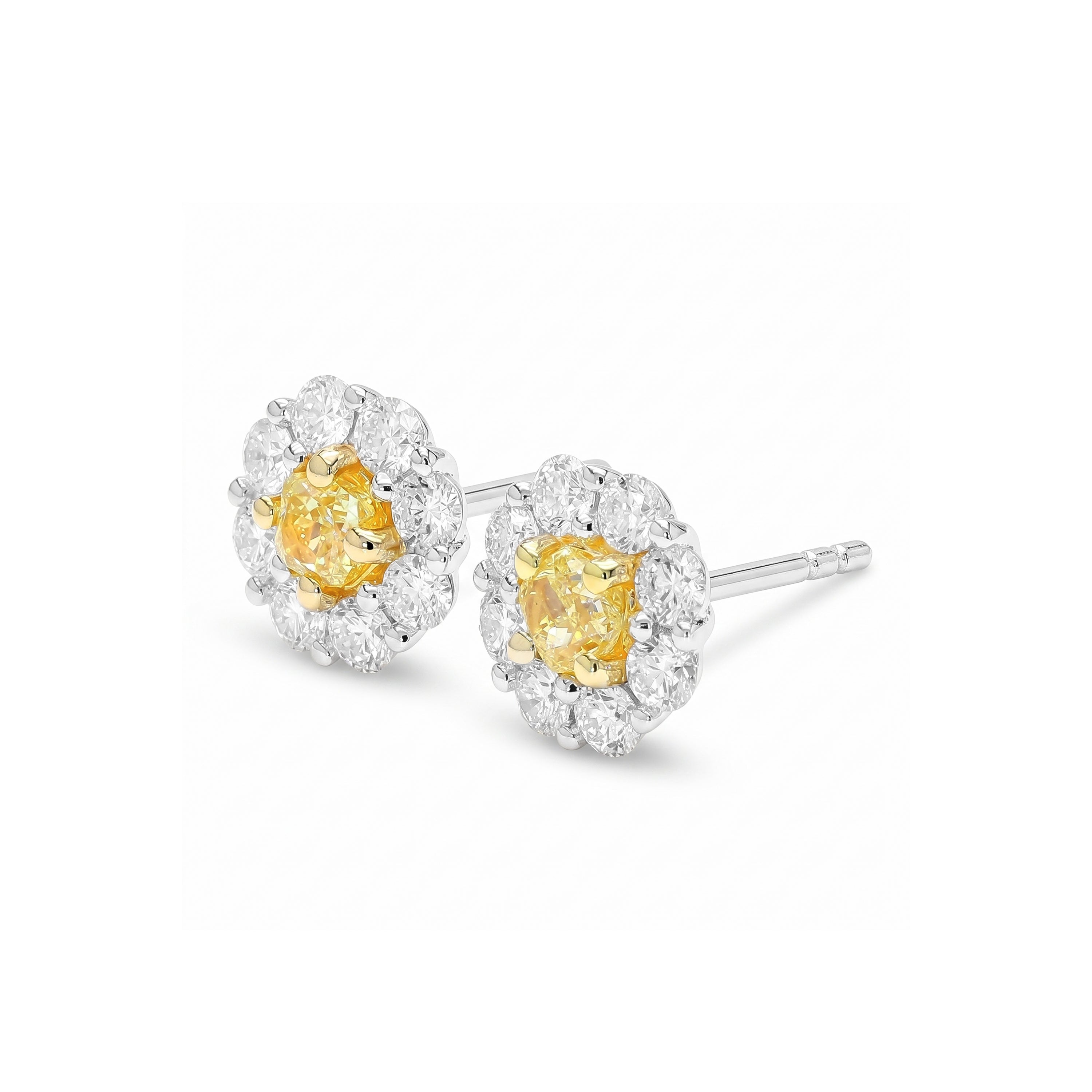 Natural Yellow Cushion Diamond Halo Earrings