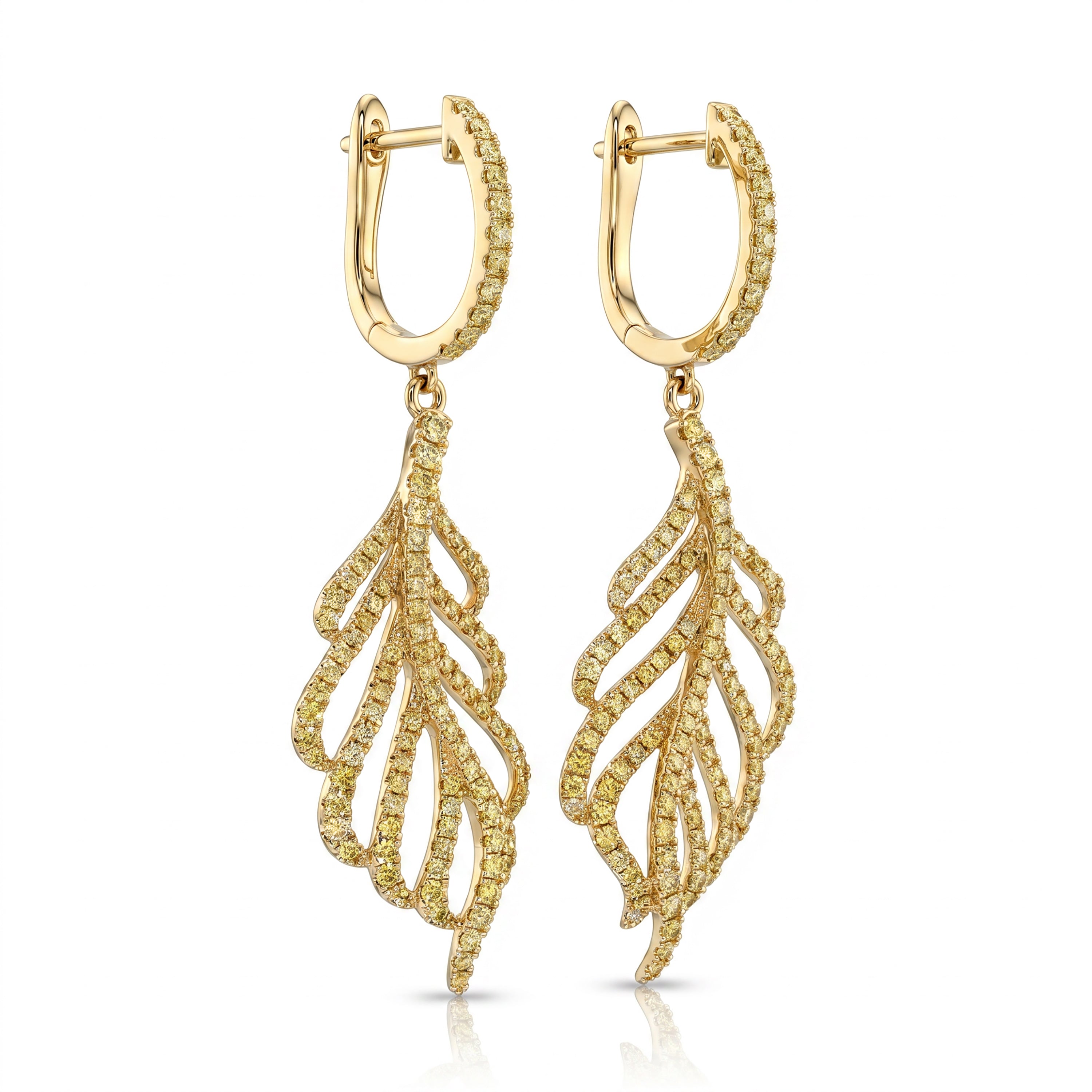 Natural Pavé Yellow Diamond Feather Earrings