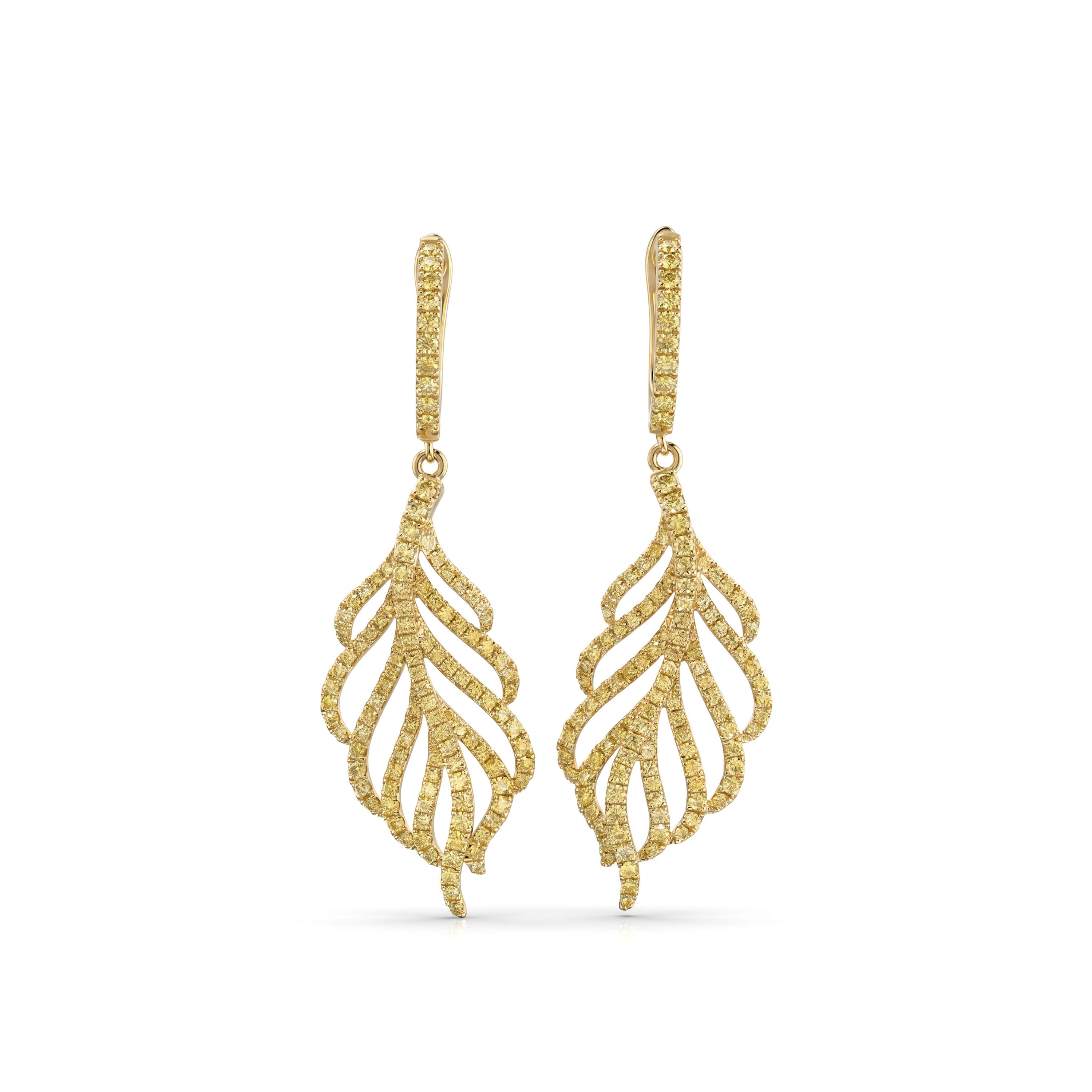 Natural Pavé Yellow Diamond Feather Earrings