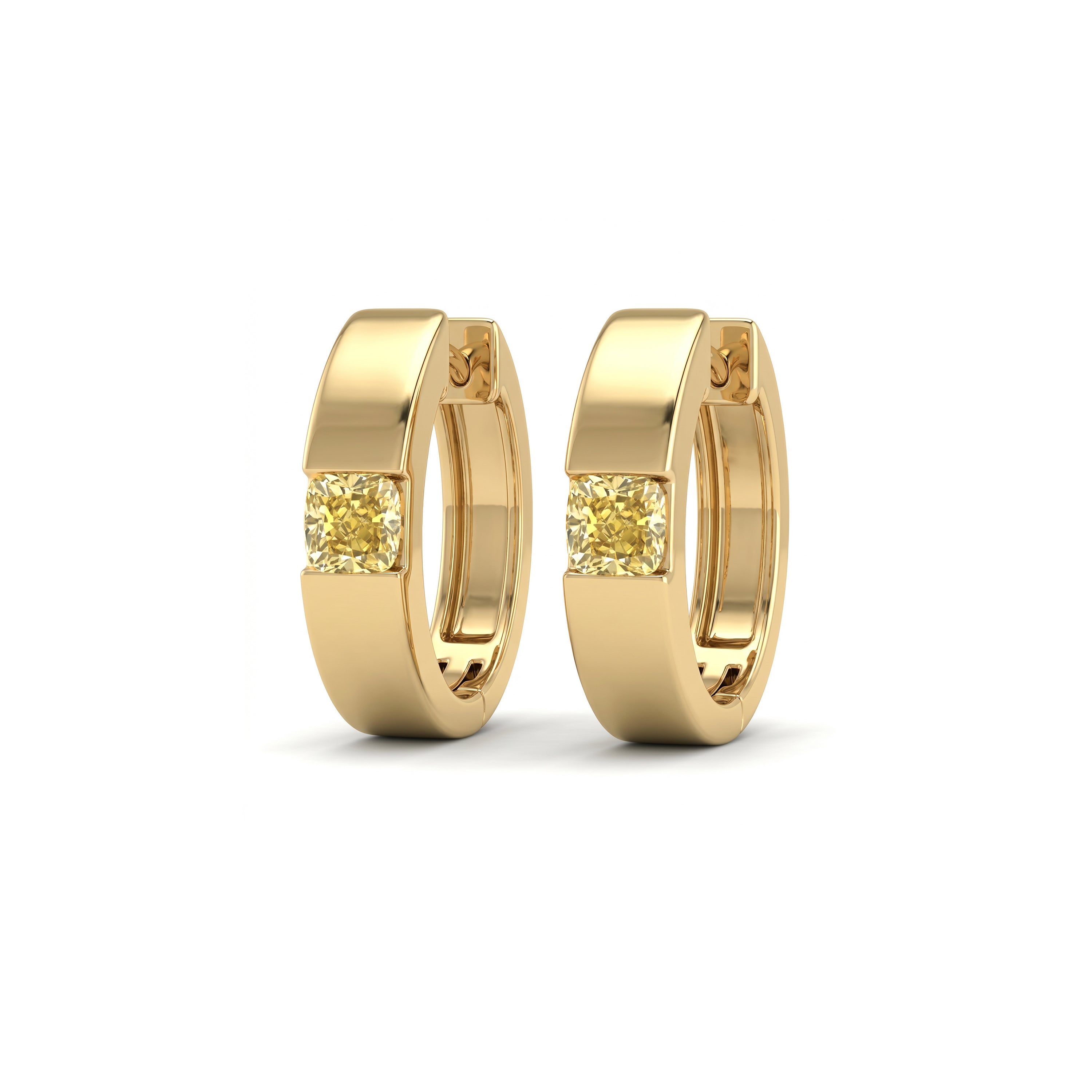 Natural Yellow Cushion Diamond Huggies