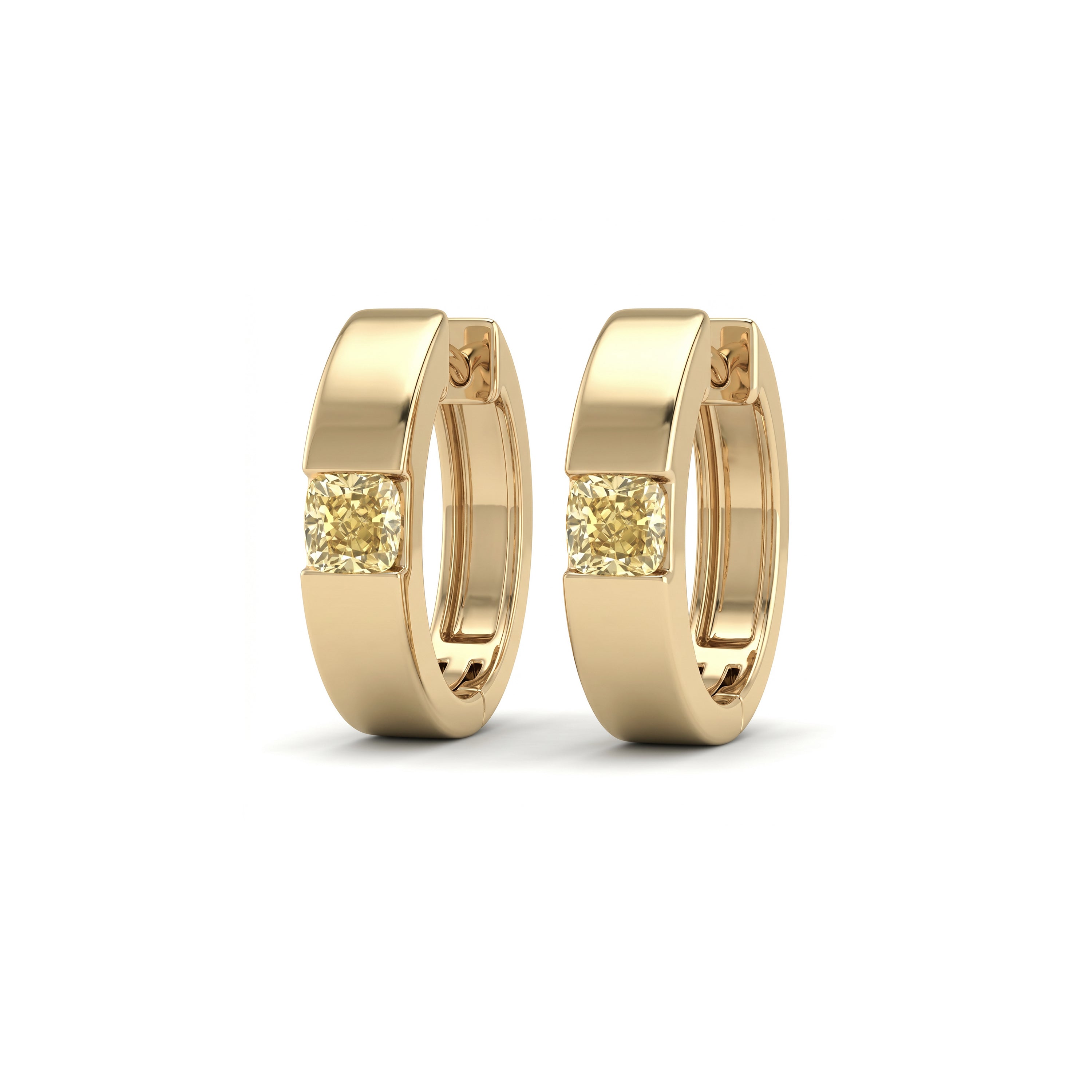 Natural Yellow Cushion Diamond Huggies