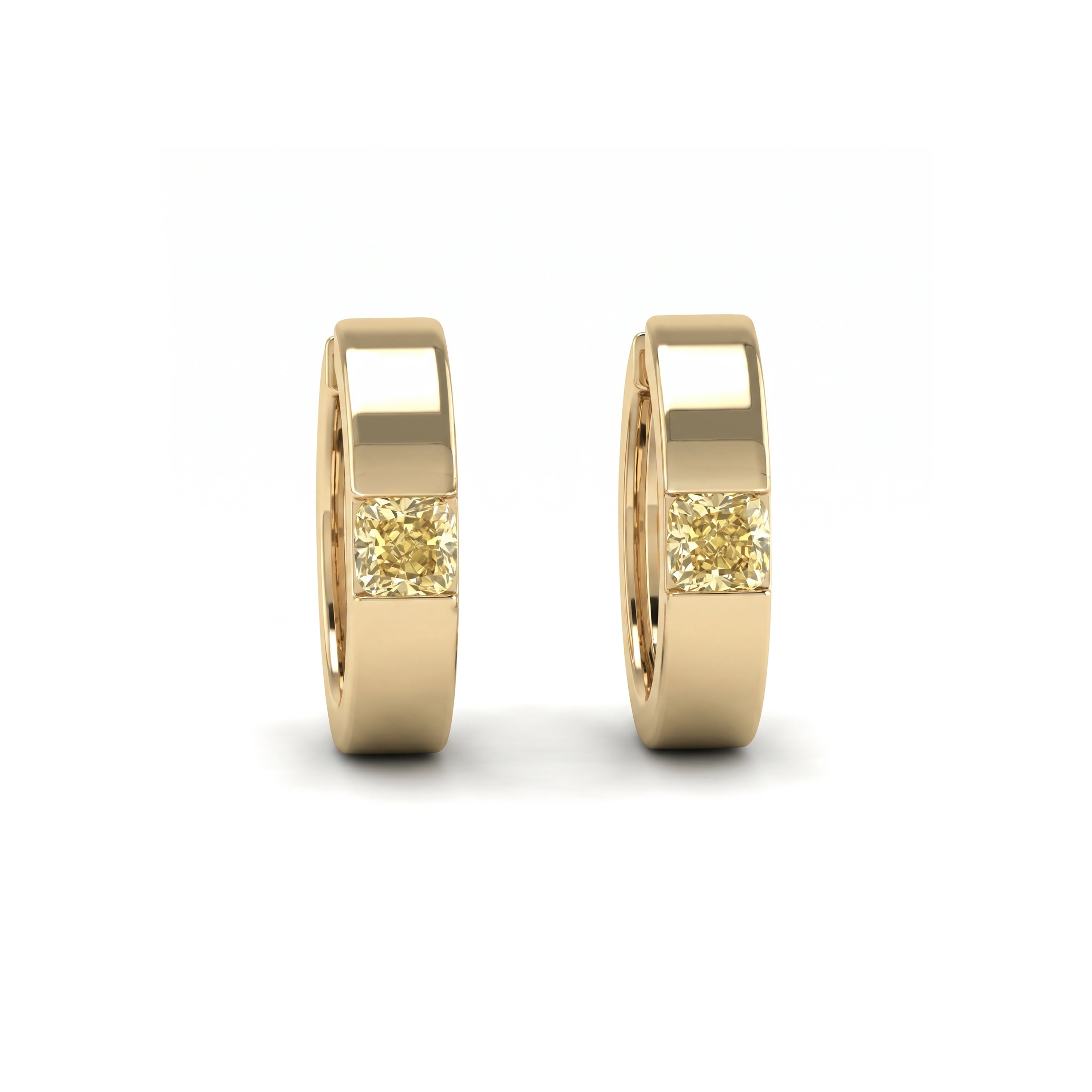 Natural Yellow Cushion Diamond Huggies