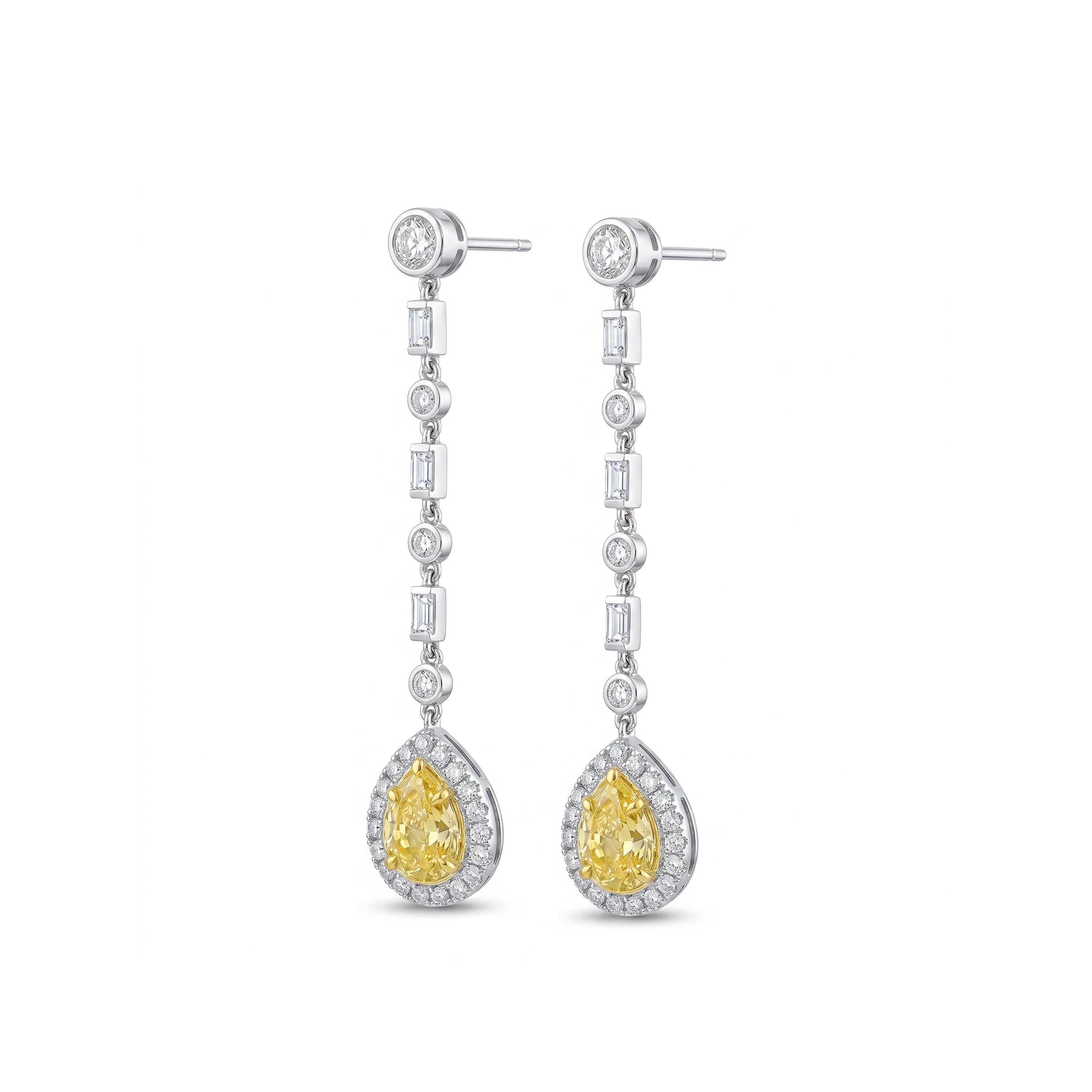Natural Yellow Pear Diamond Halo Drop Earrings | GIA Certified