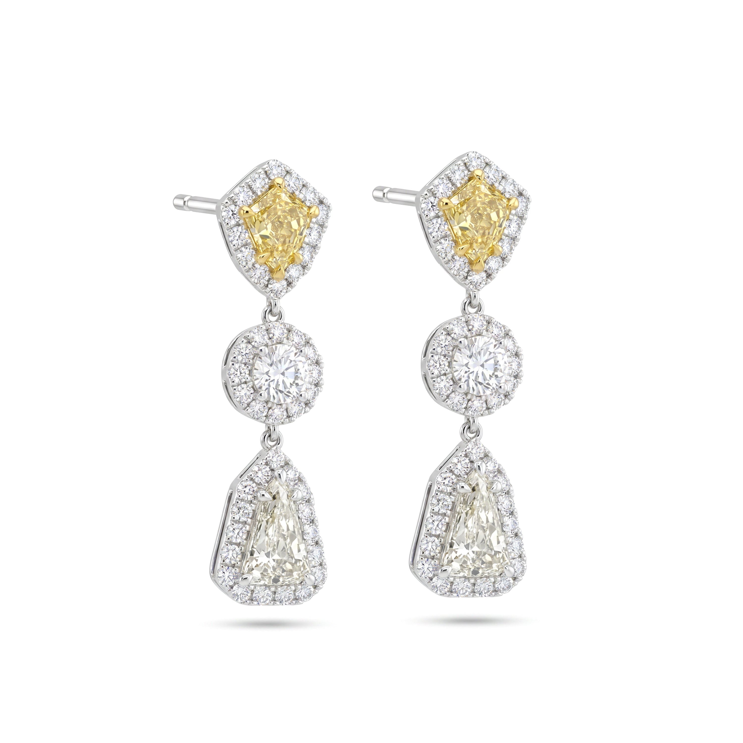Natural Shield & Kite Diamond Halo Drop Earrings | GIA Certified