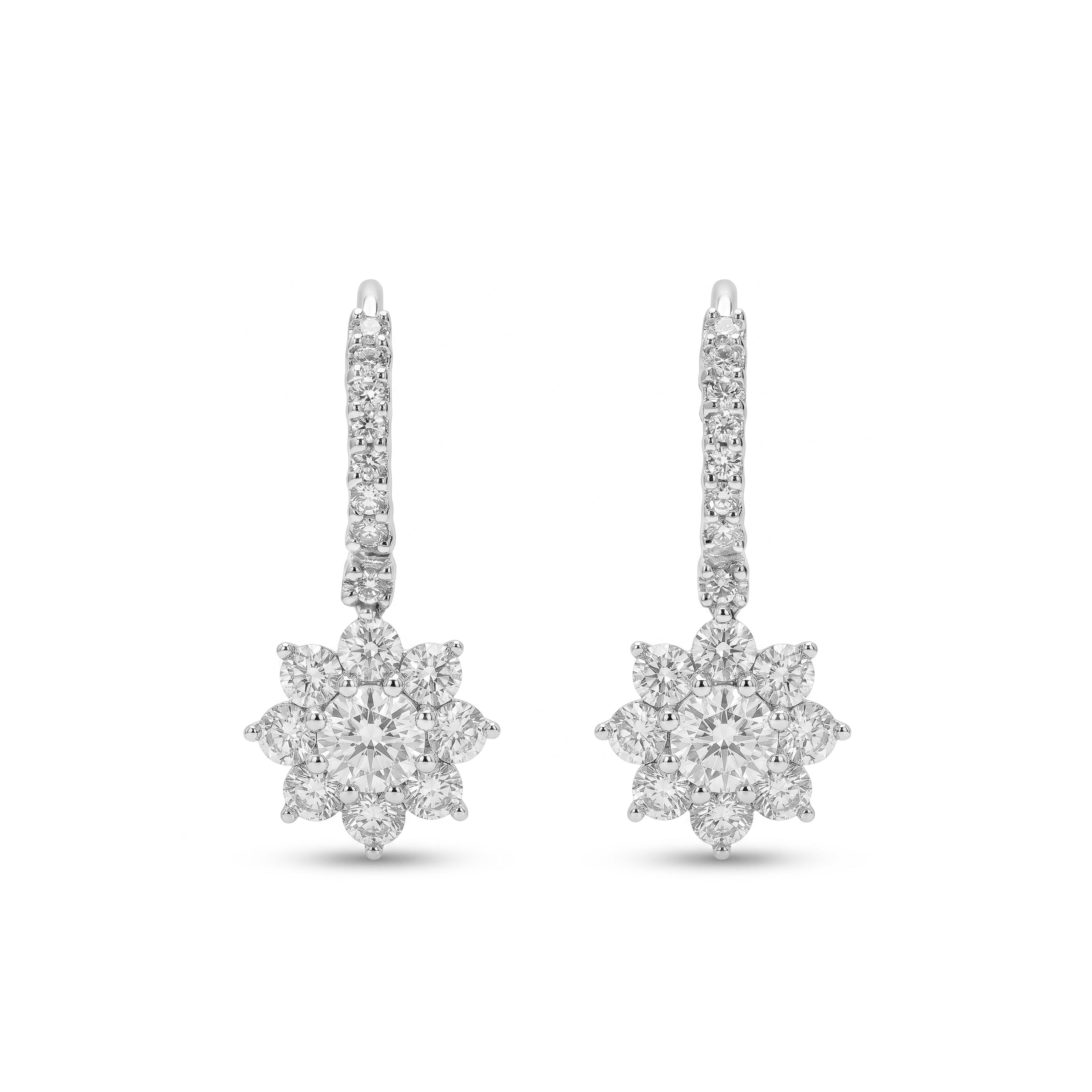 Natural Diamond Floral Halo Drop Earrings