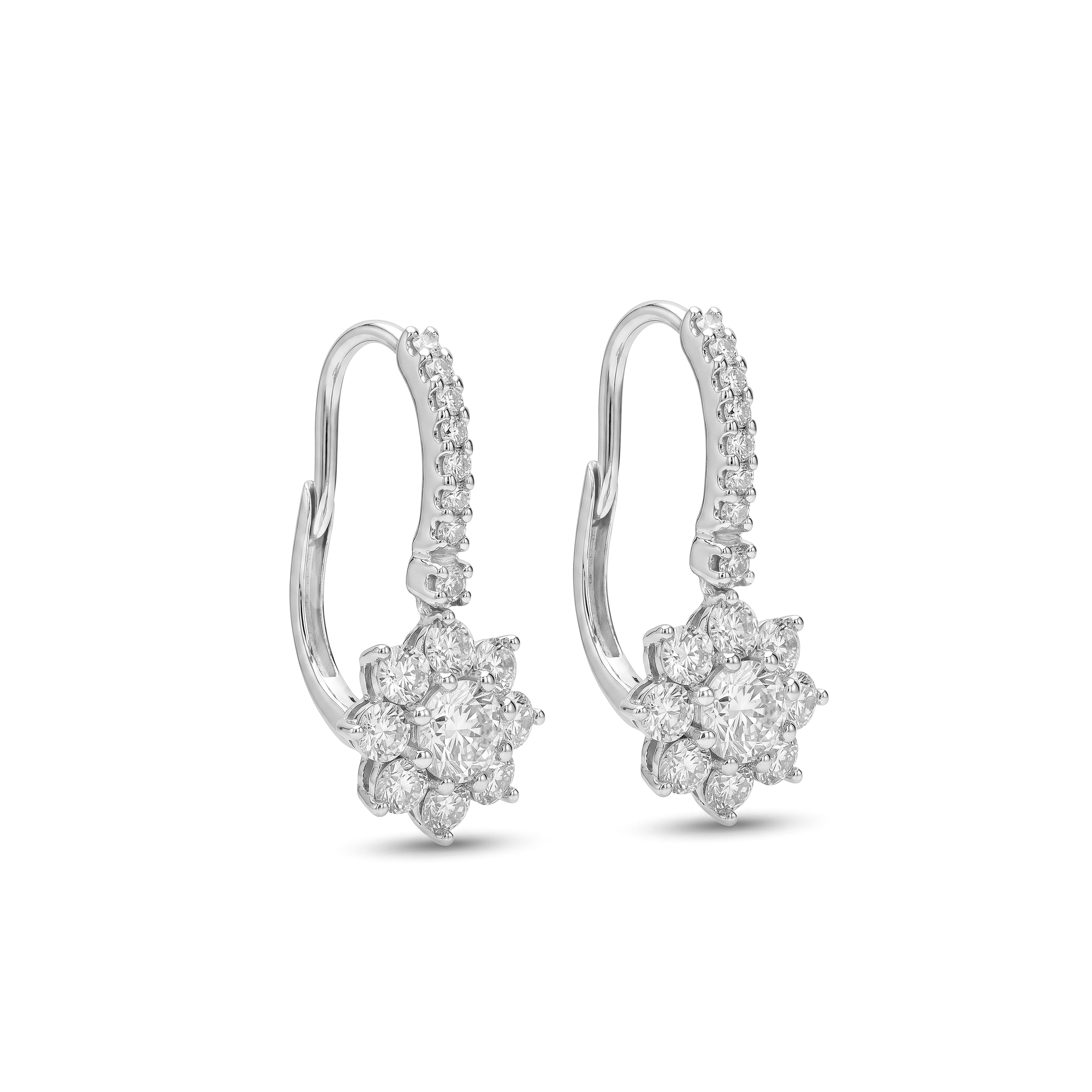 Natural Diamond Floral Halo Drop Earrings