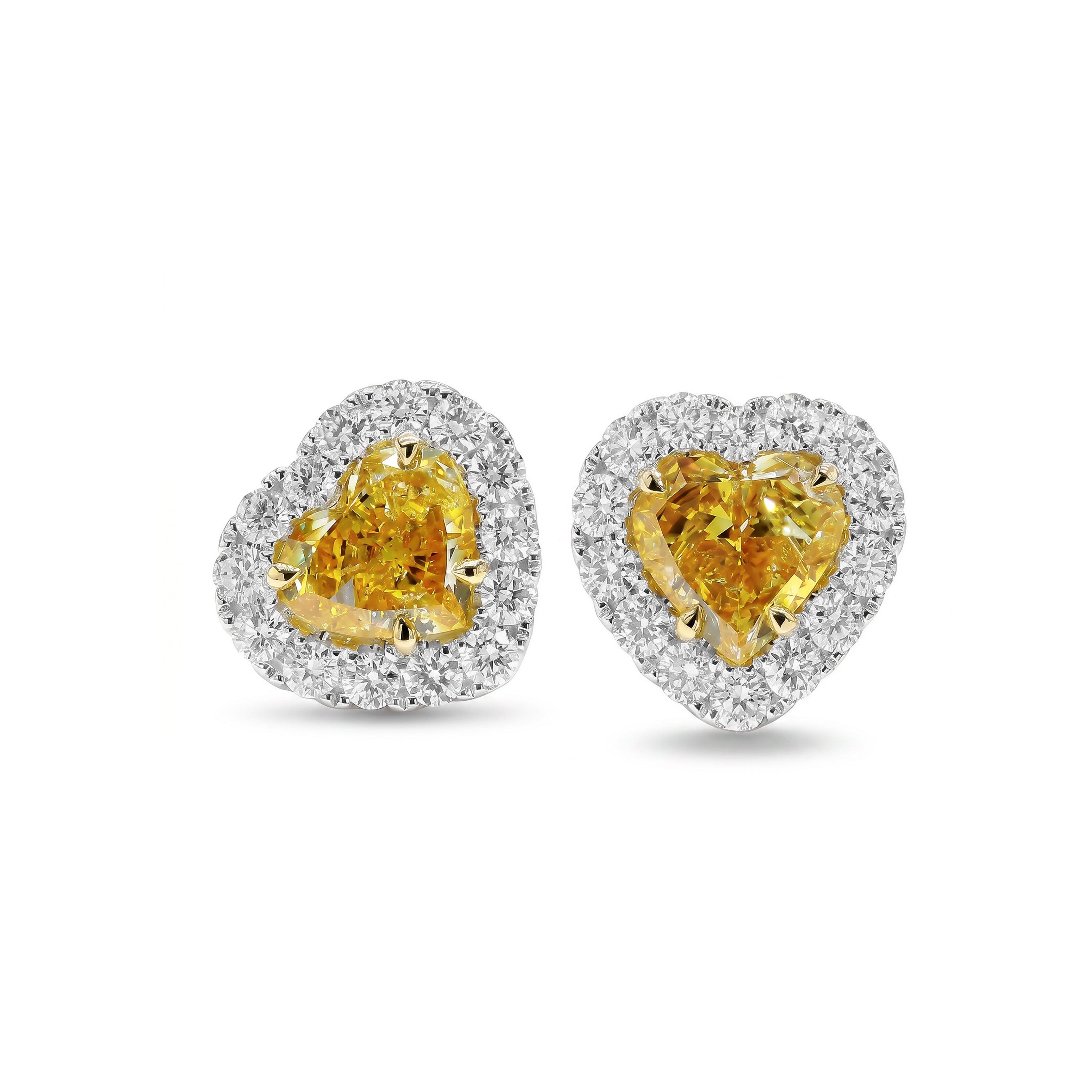 Natural Orange Heart Diamond Halo Earrings | GIA Certified
